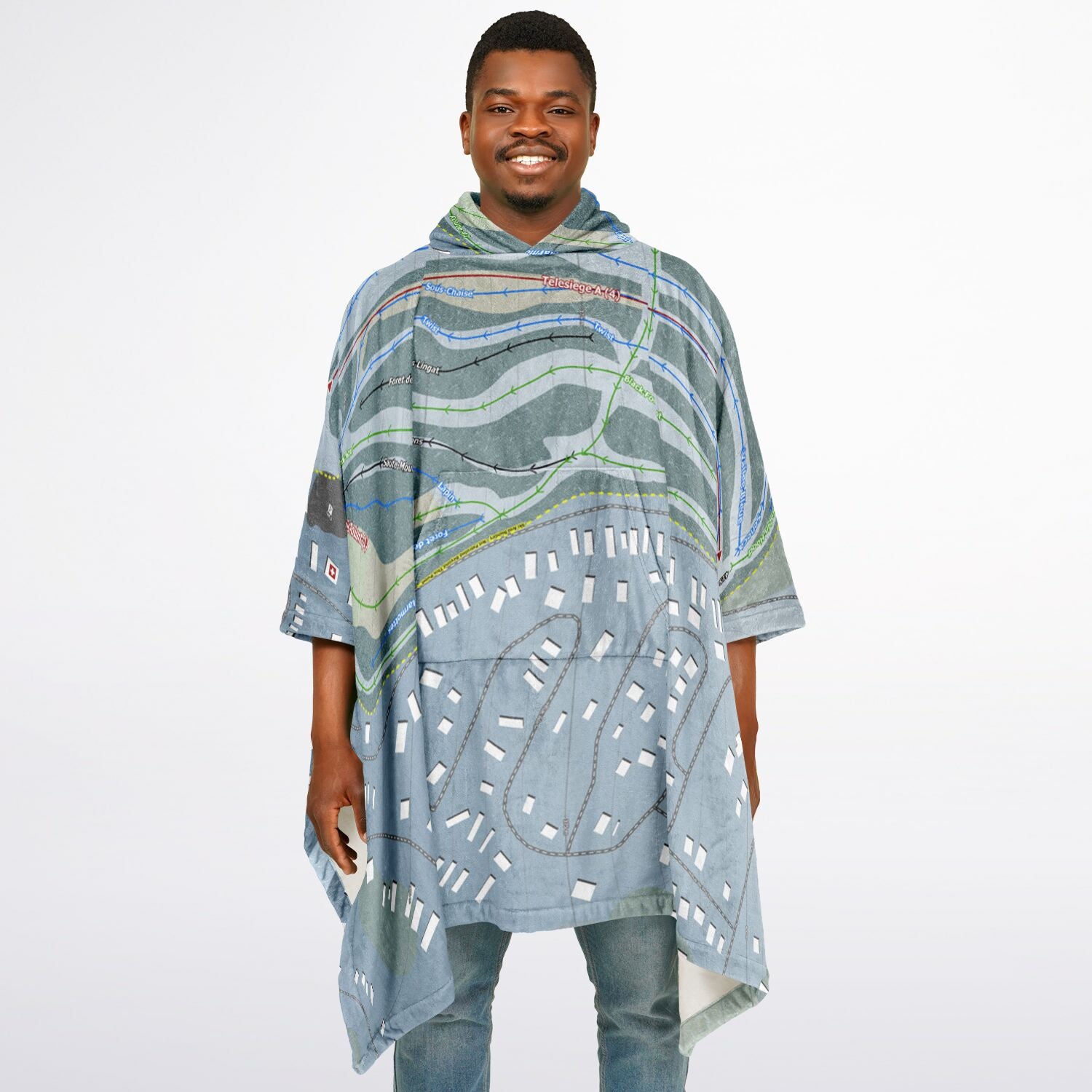 Vallee Bleue, Quebec Ski Resort Map Flannel Blanket Poncho
