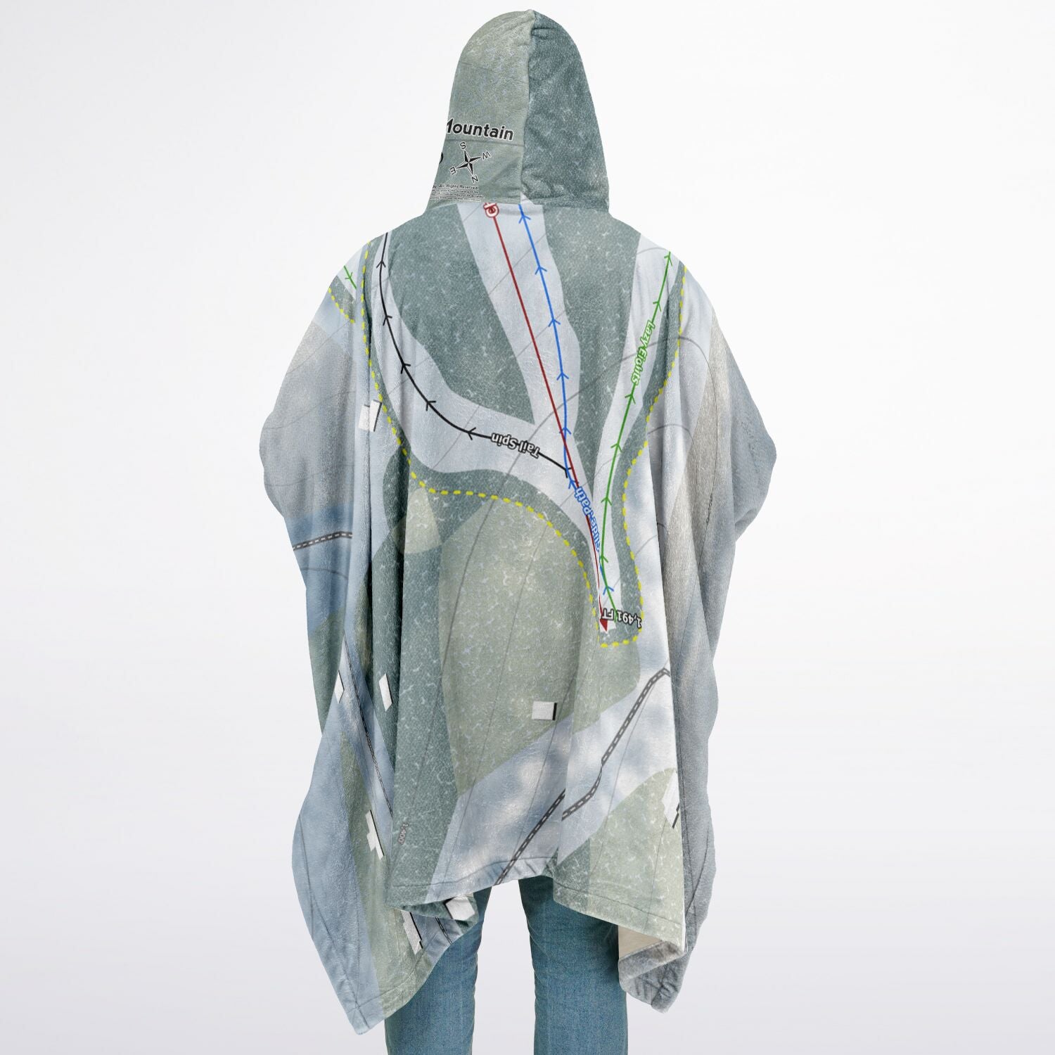 Campton Mountain, New Hampshire Ski Resort Map Flannel Blanket Poncho