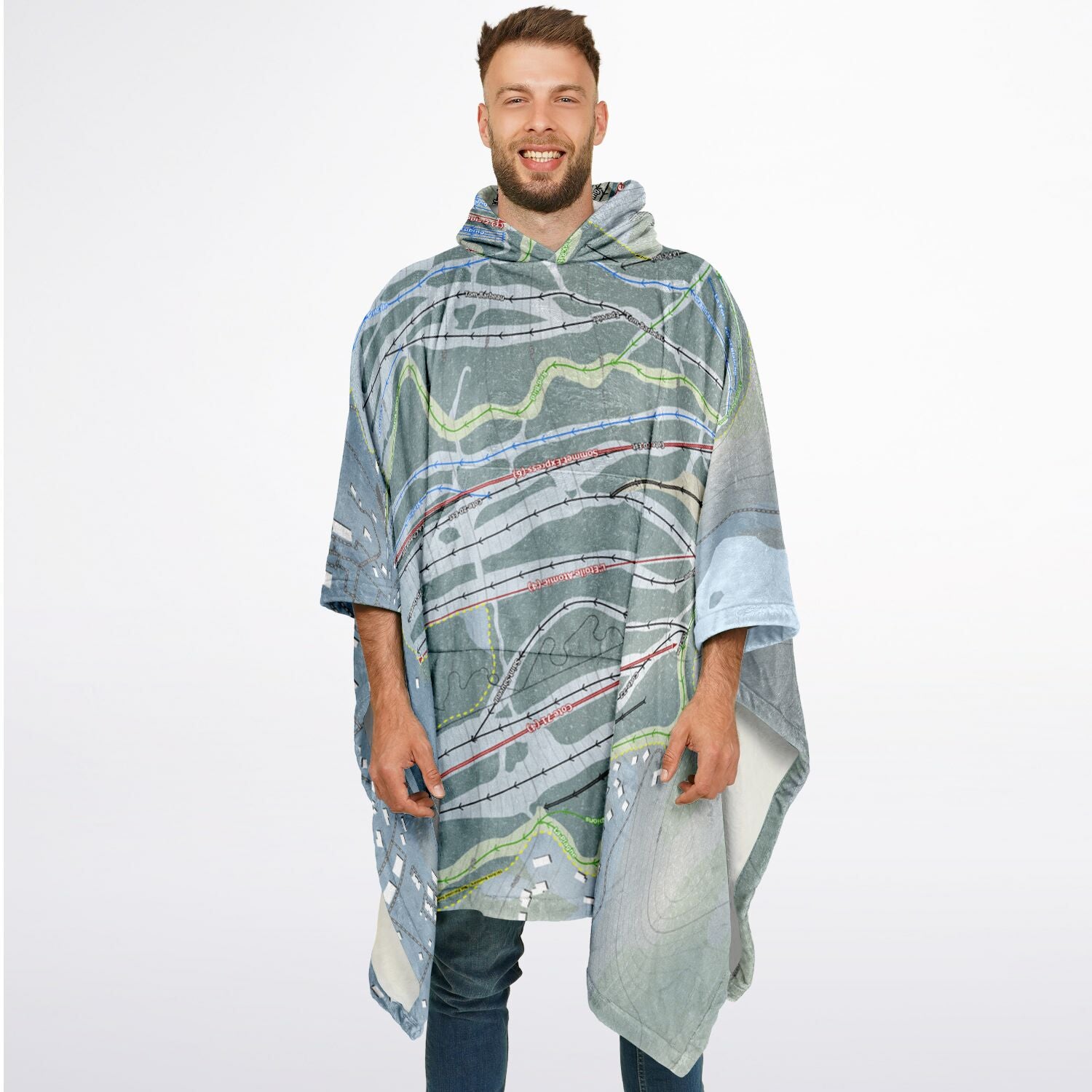 Sommet Saint-Sauveur, Quebec Ski Resort Map Flannel Blanket Poncho