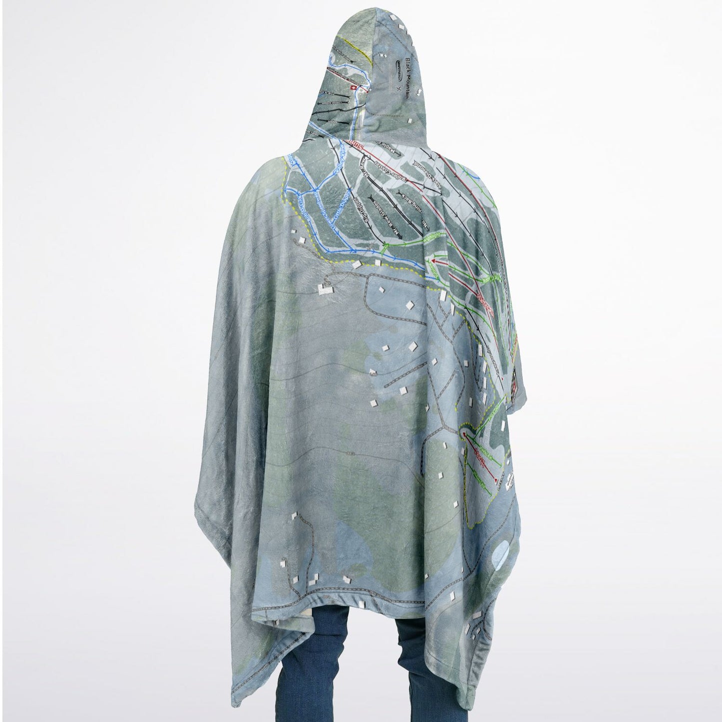 Black Mountain, New Hampshire Ski Resort Map Flannel Blanket Poncho