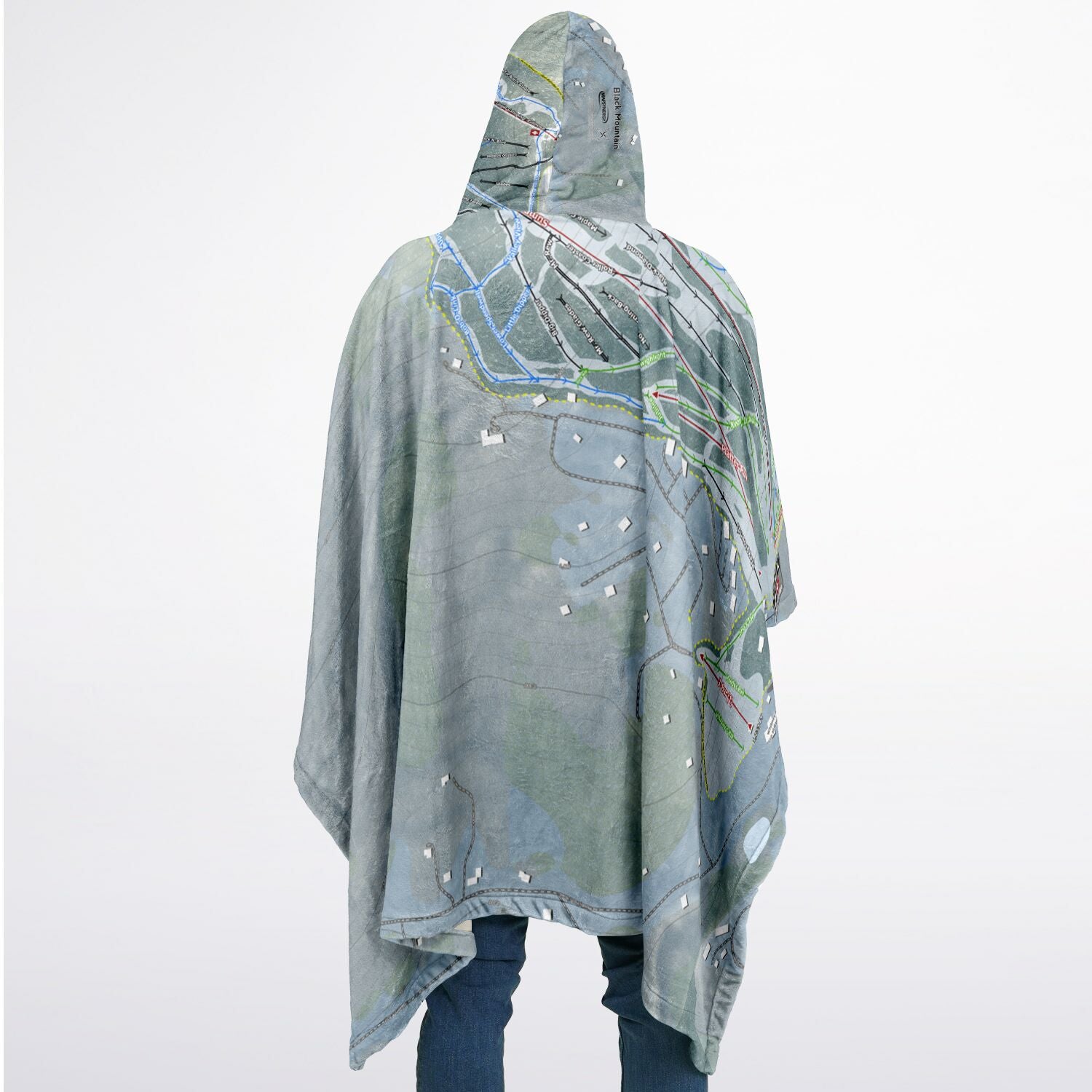 Black Mountain, New Hampshire Ski Resort Map Flannel Blanket Poncho