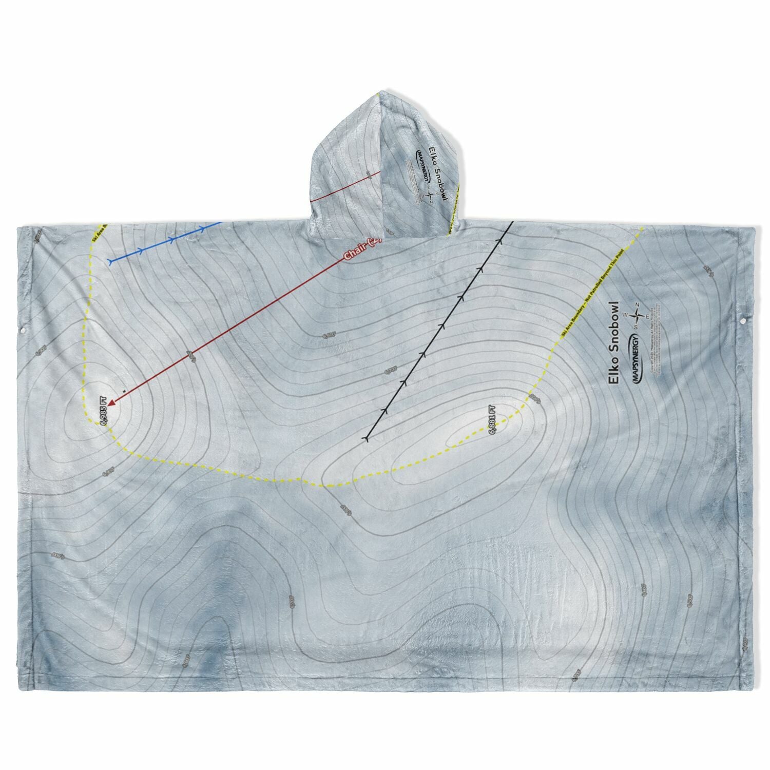 Elko Snobowl, Nevada Ski Resort Map Flannel Blanket Poncho