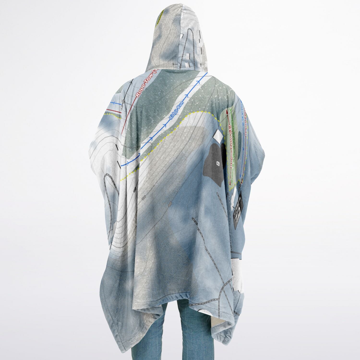 Mulligans Hollow, Michigan Ski Resort Map Flannel Blanket Poncho