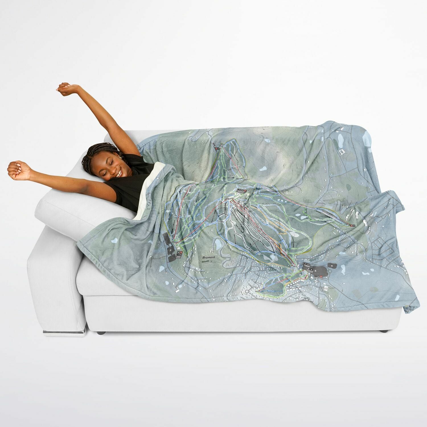 Bromont, Quebec Ski Resort Map Flannel Blanket Poncho