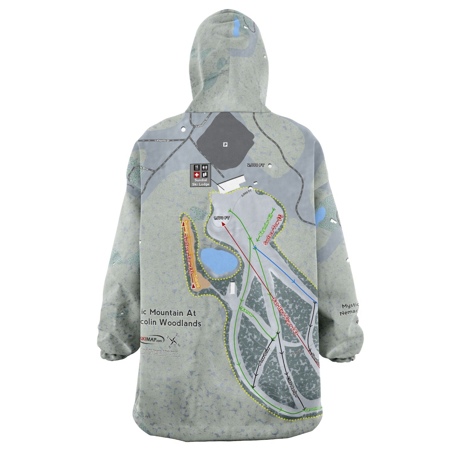 Mystic Mountain Nemacolin, Pennsylvania Ski Trail Map Snug Hoodie