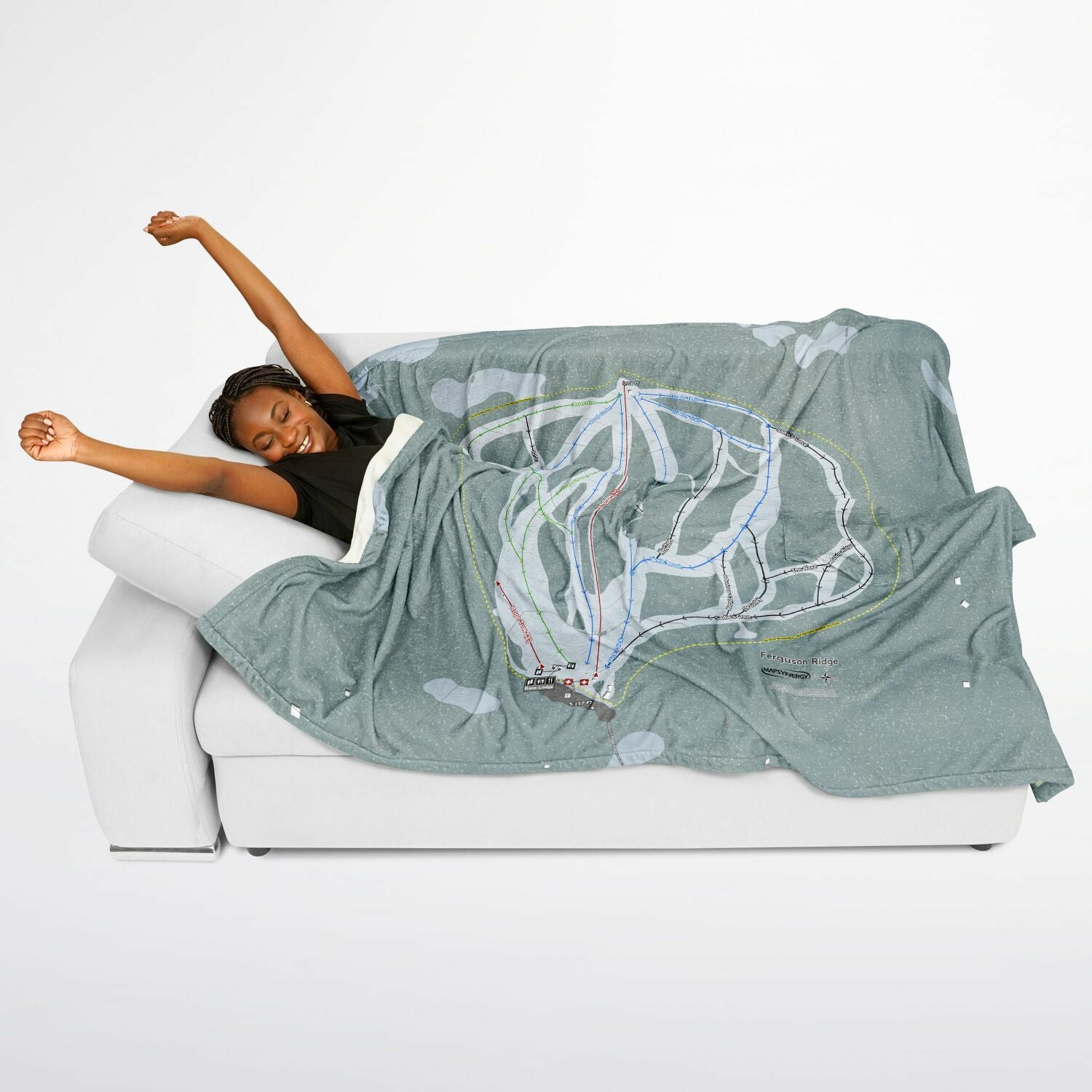 Ferguson Ridge, Oregon Ski Resort Map Flannel Blanket Poncho