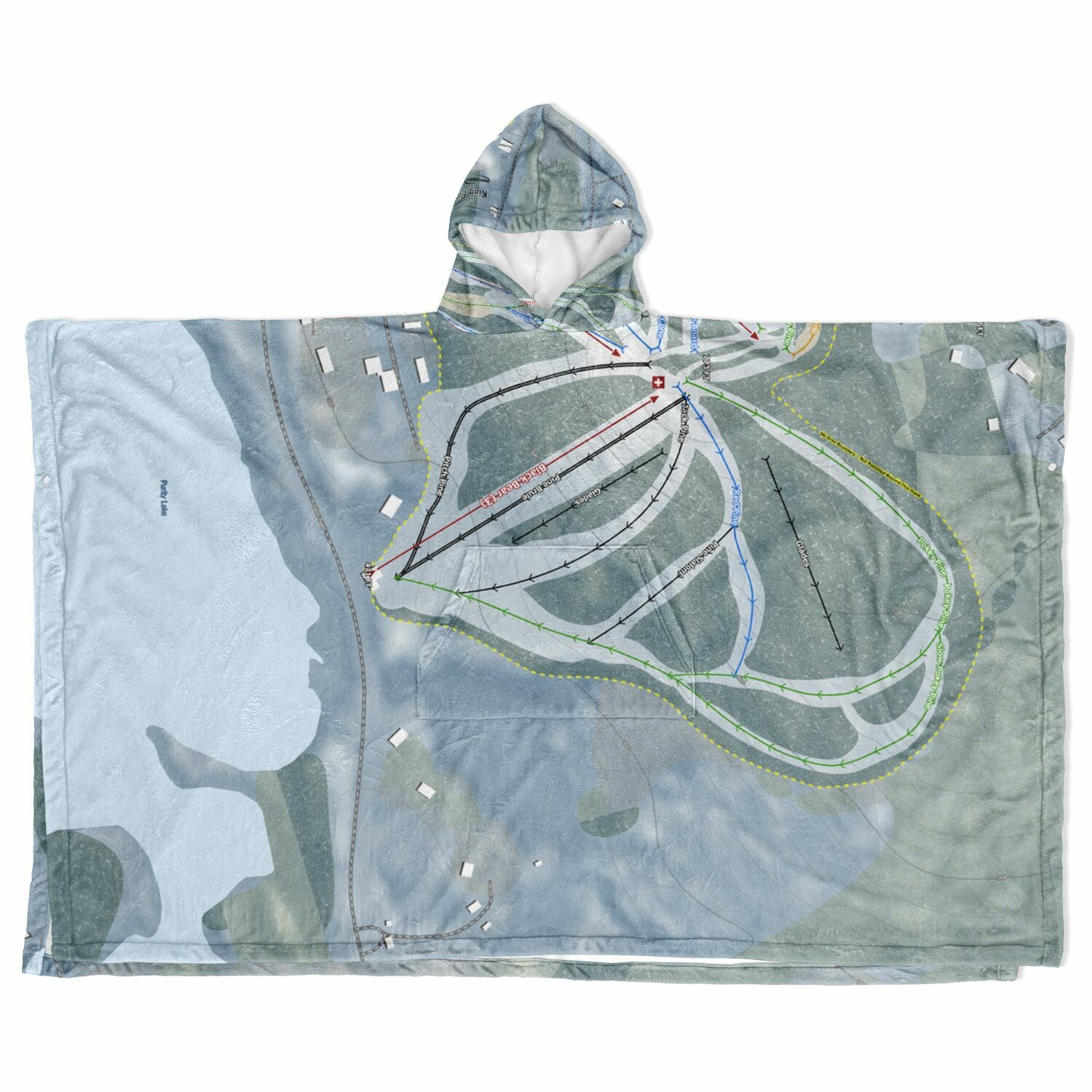 King Pine, New Hampshire Ski Resort Map Flannel Blanket Poncho