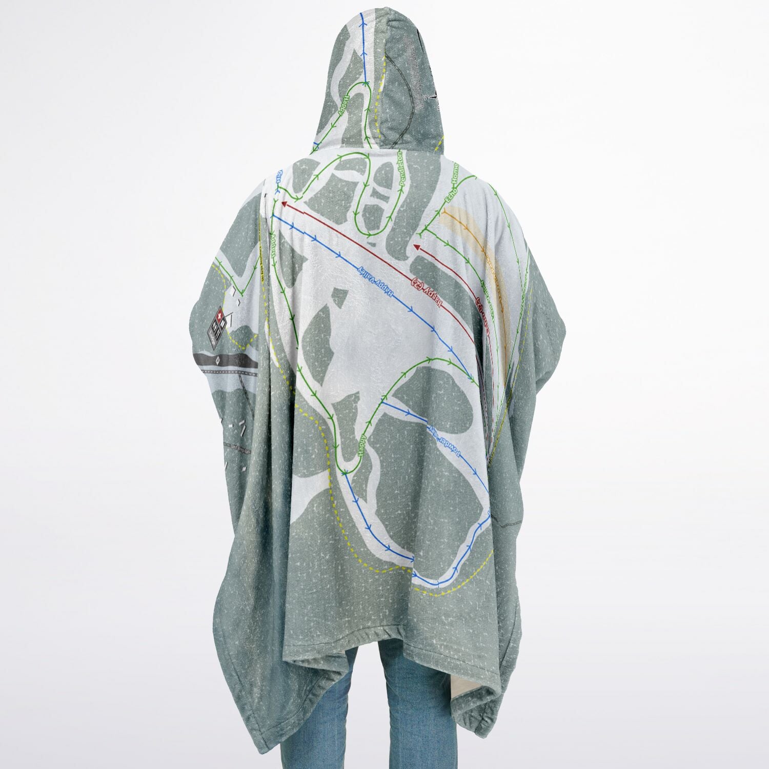 Spout Springs, Oregon Ski Resort Map Flannel Blanket Poncho