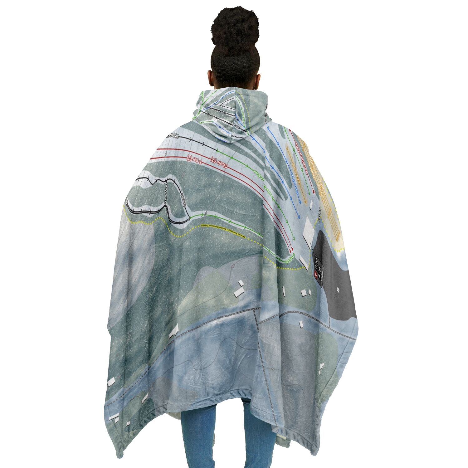 Hermon Mountain, Maine Ski Resort Map Flannel Blanket Poncho