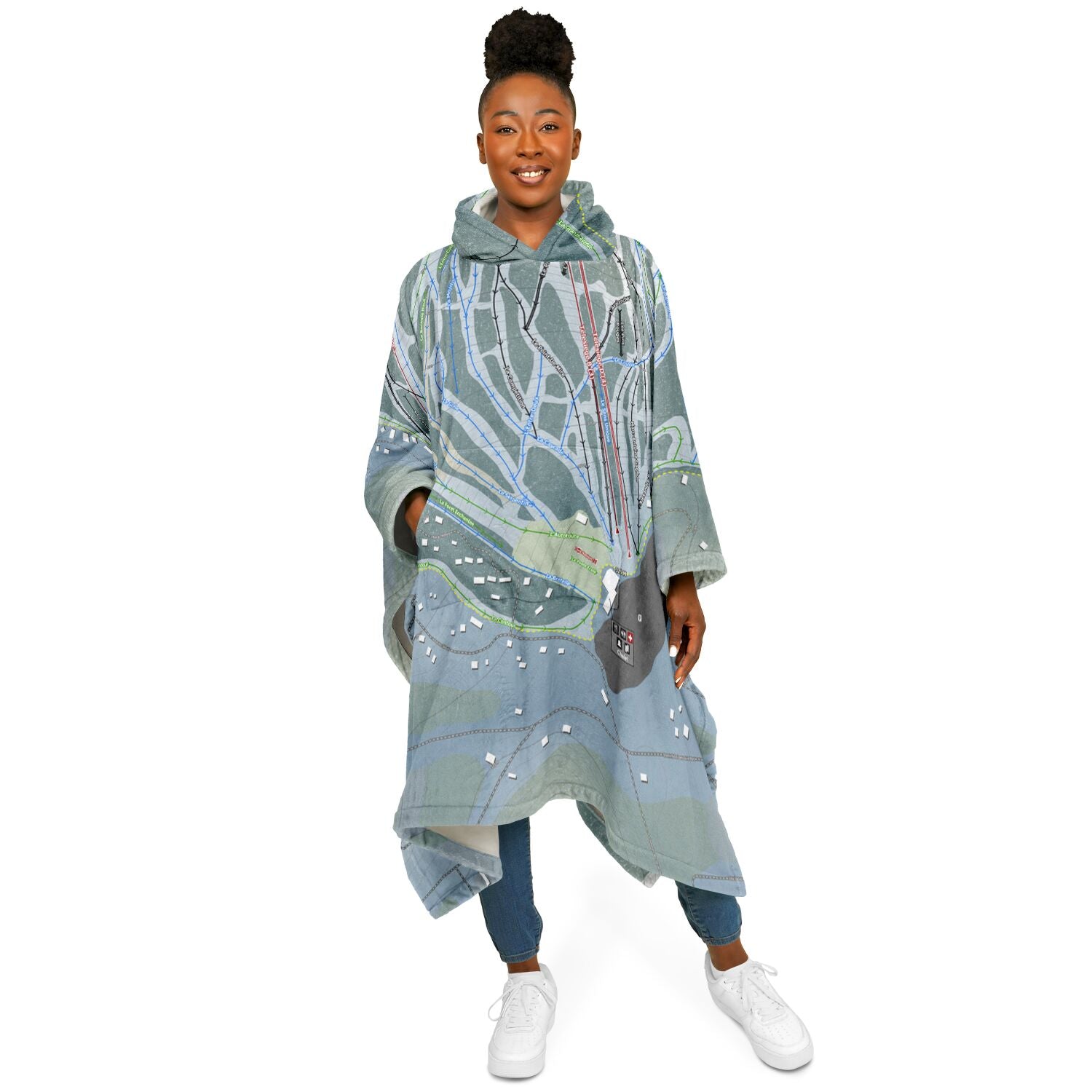 Val Saint-Come, Quebec Ski Resort Map Flannel Blanket Poncho