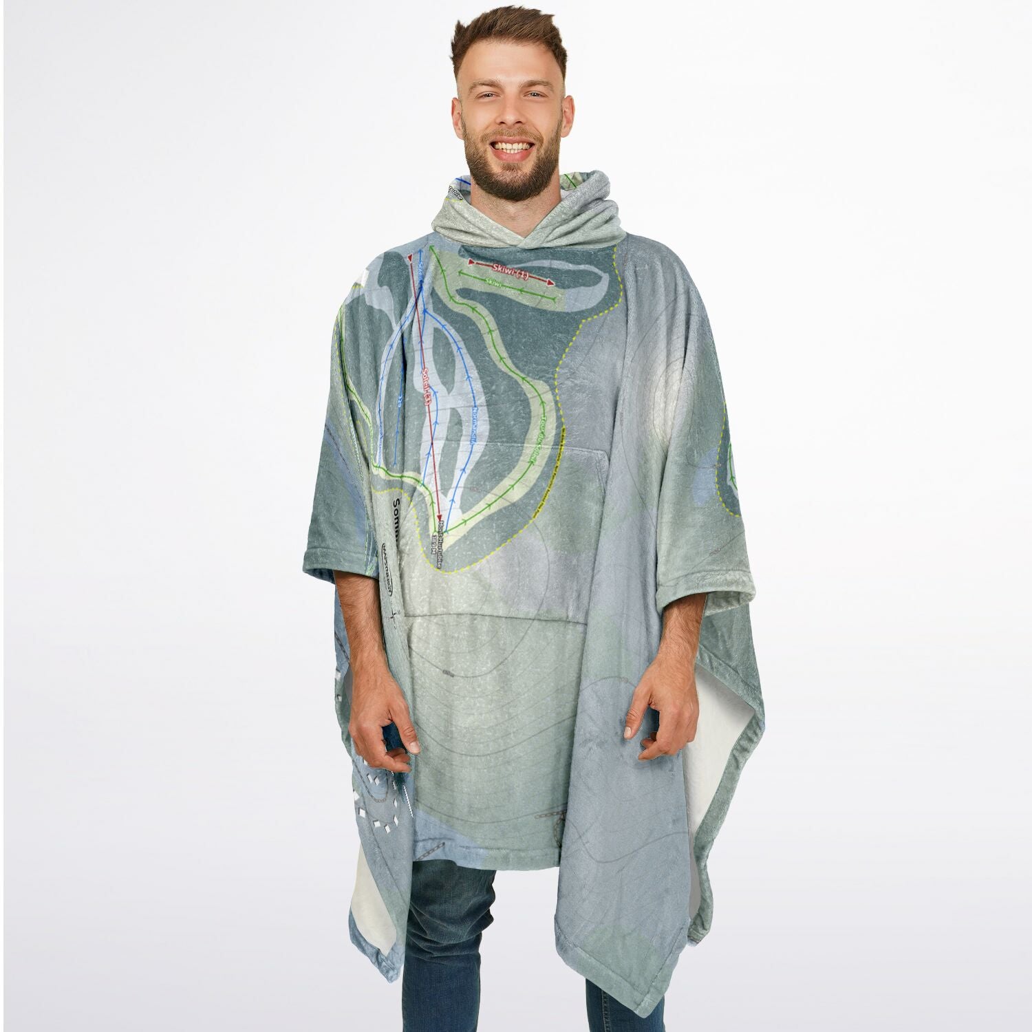 Sommet Morin Heights, Quebec Ski Resort Map Flannel Blanket Poncho