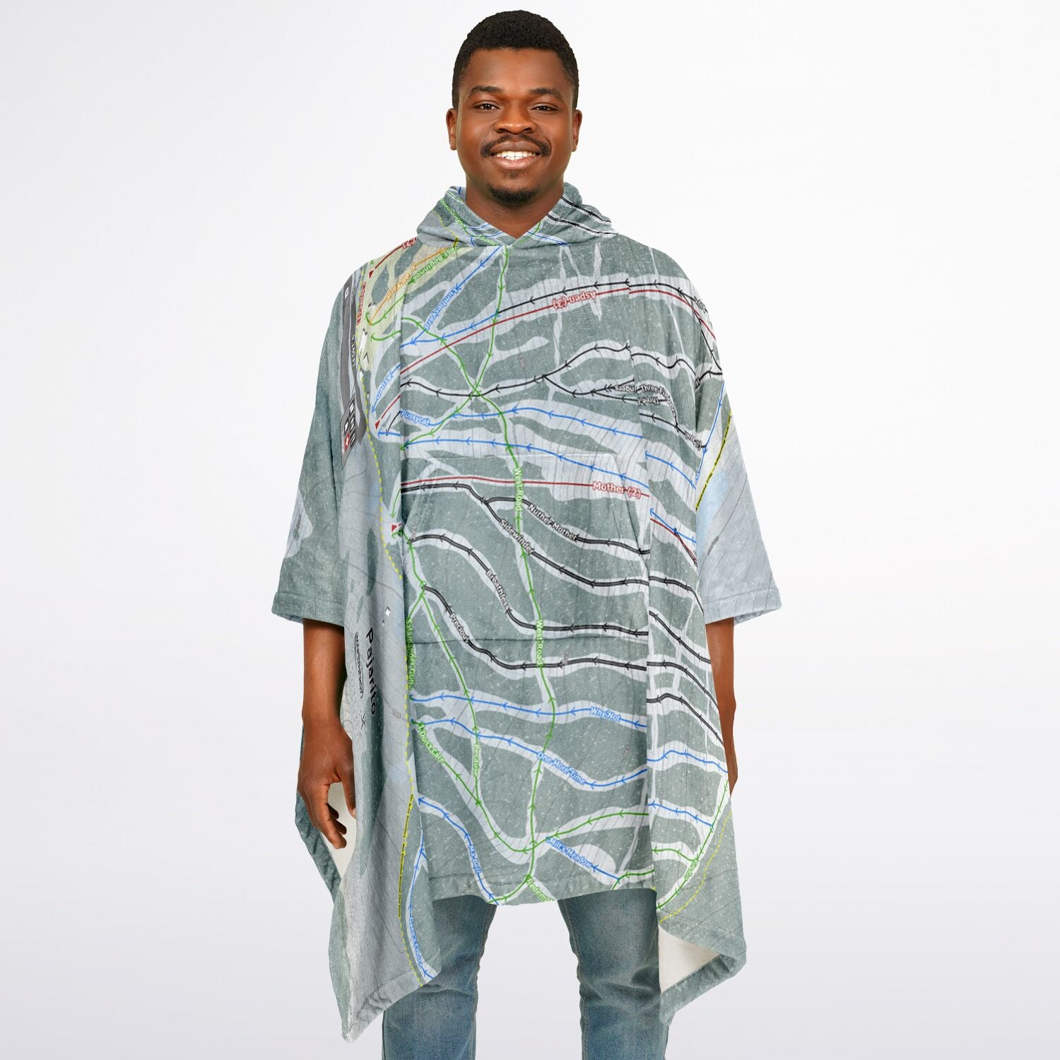 Pajarito Mountain, New Mexico Ski Resort Map Flannel Blanket Poncho