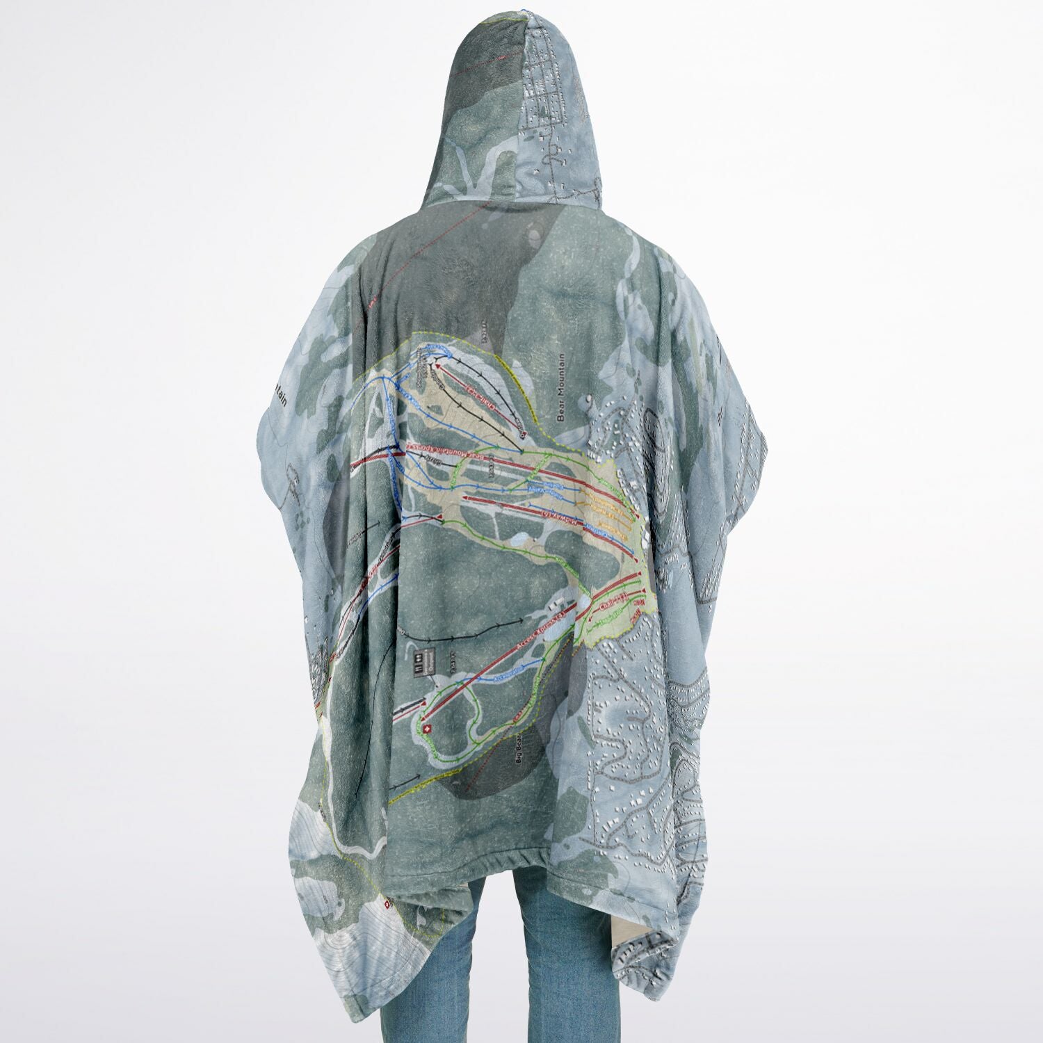 Big Bear Mountain, California Ski Resort Map Flannel Blanket Poncho