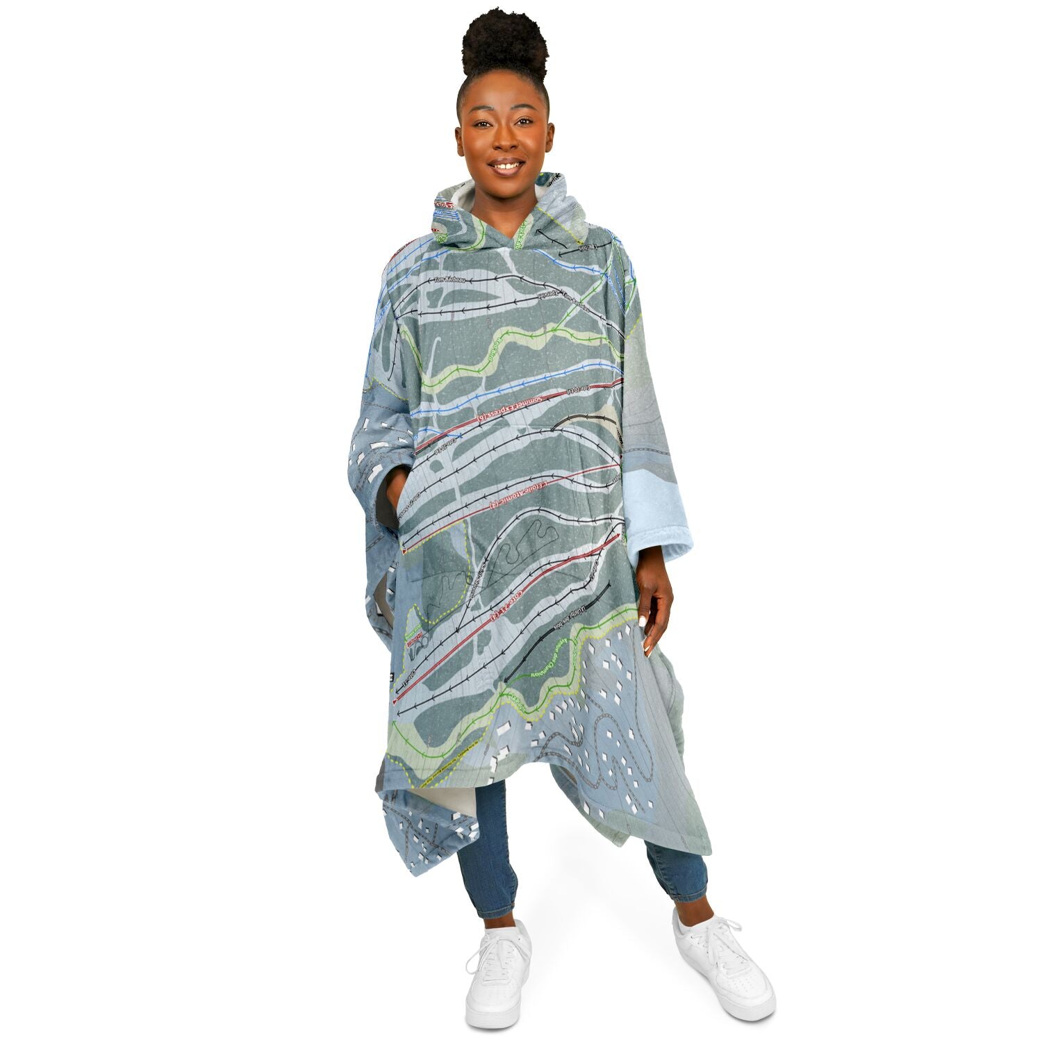 Sommet Saint-Sauveur, Quebec Ski Resort Map Flannel Blanket Poncho