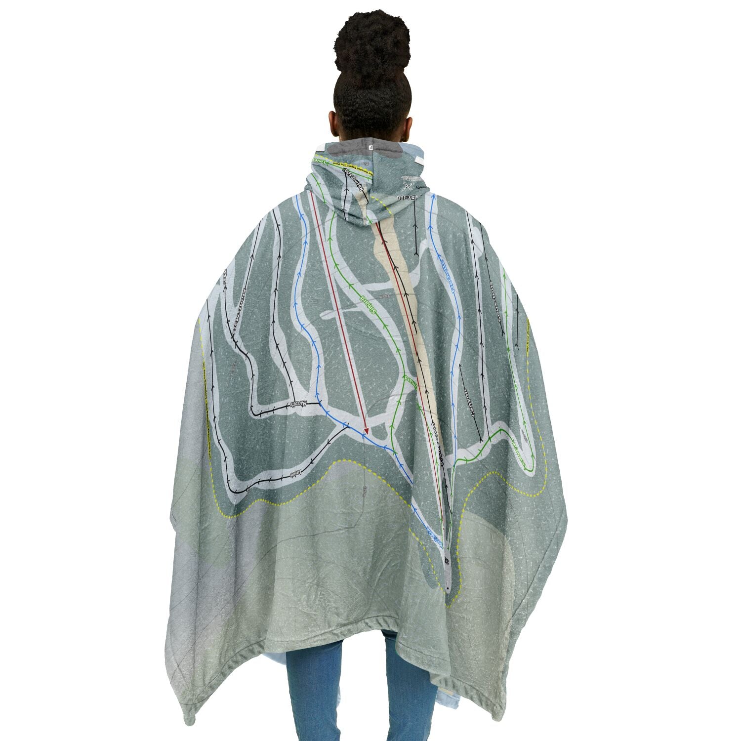 Mont-Belu, Quebec Ski Resort Map Flannel Blanket Poncho