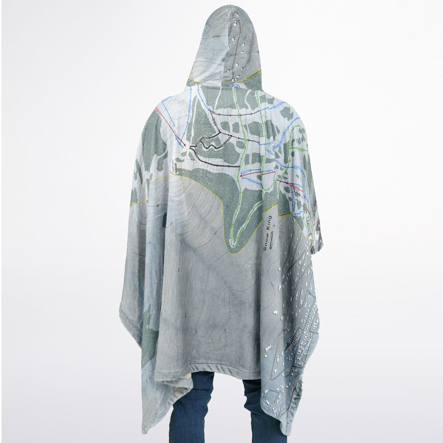 Snow King, Wyoming Ski Resort Map Flannel Blanket Poncho