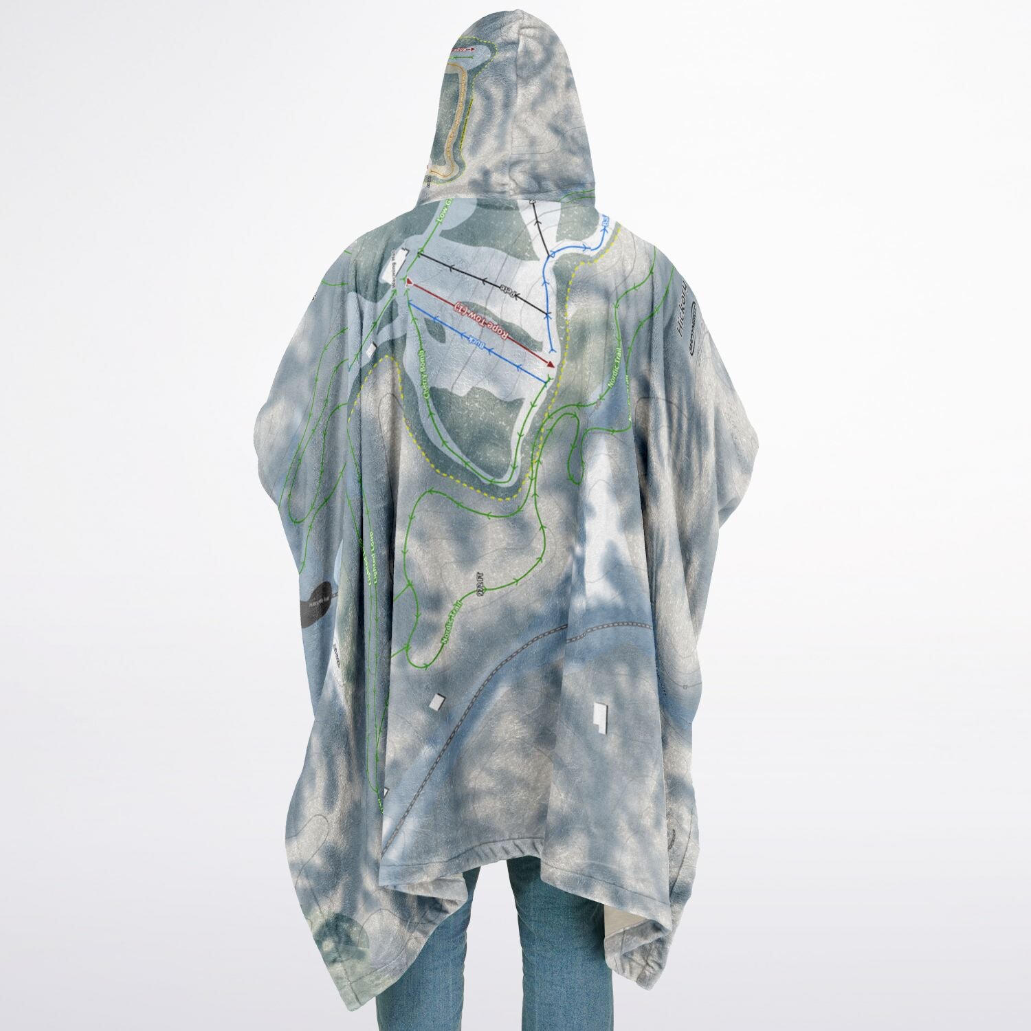 Hickory Hills, Michigan Ski Resort Map Flannel Blanket Poncho