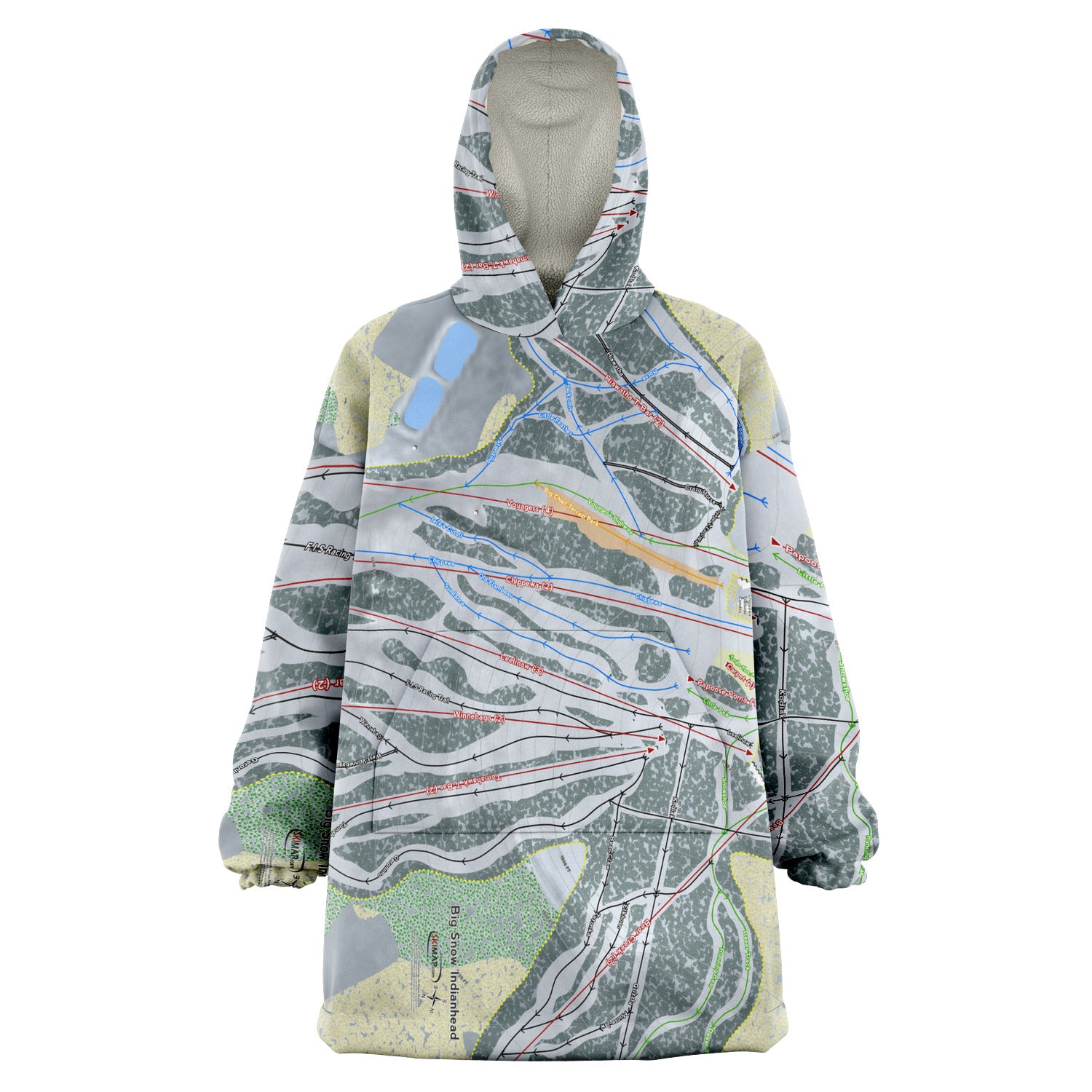 Big Snow Indianhead, Michigan Ski Trail Map Snug Hoodie