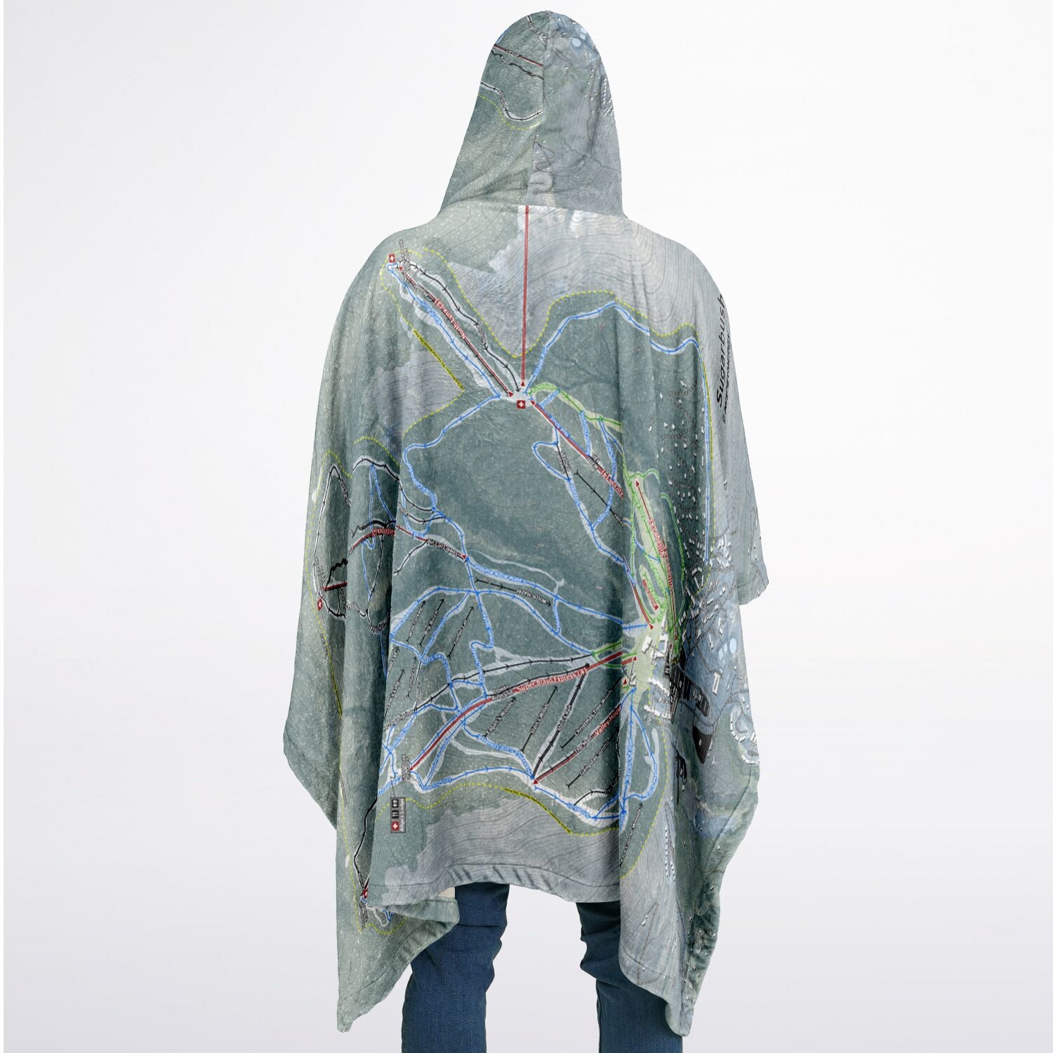 Sugarbush, Vermont Ski Resort Map Flannel Blanket Poncho