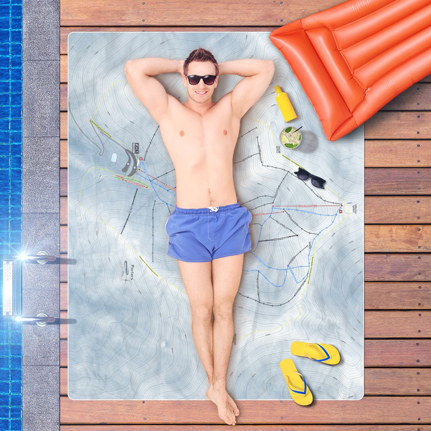 Porters, New Zealand Ski Resort Map Printed Beach Towel