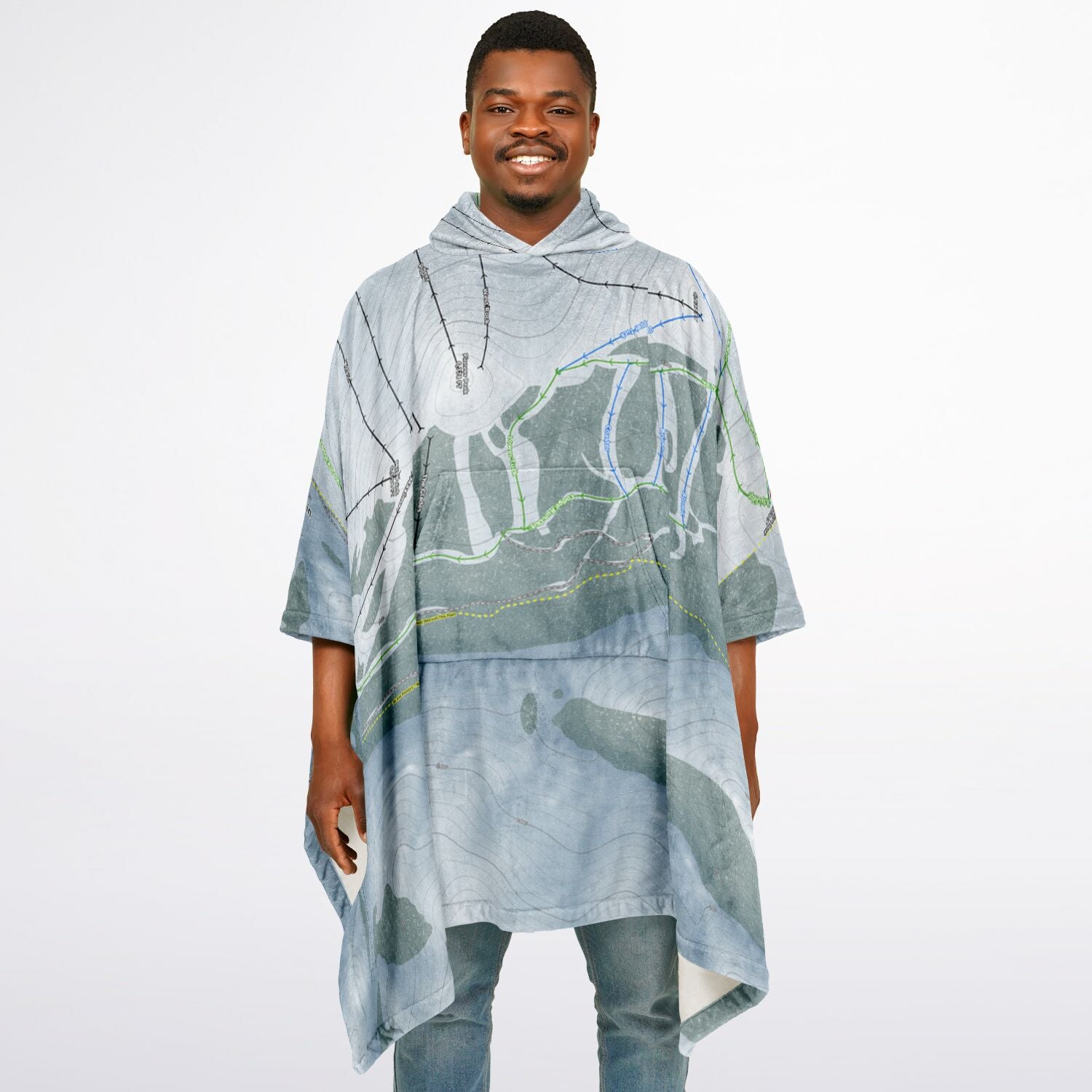 Soldier Mountain, Idaho Ski Resort Map Flannel Blanket Poncho