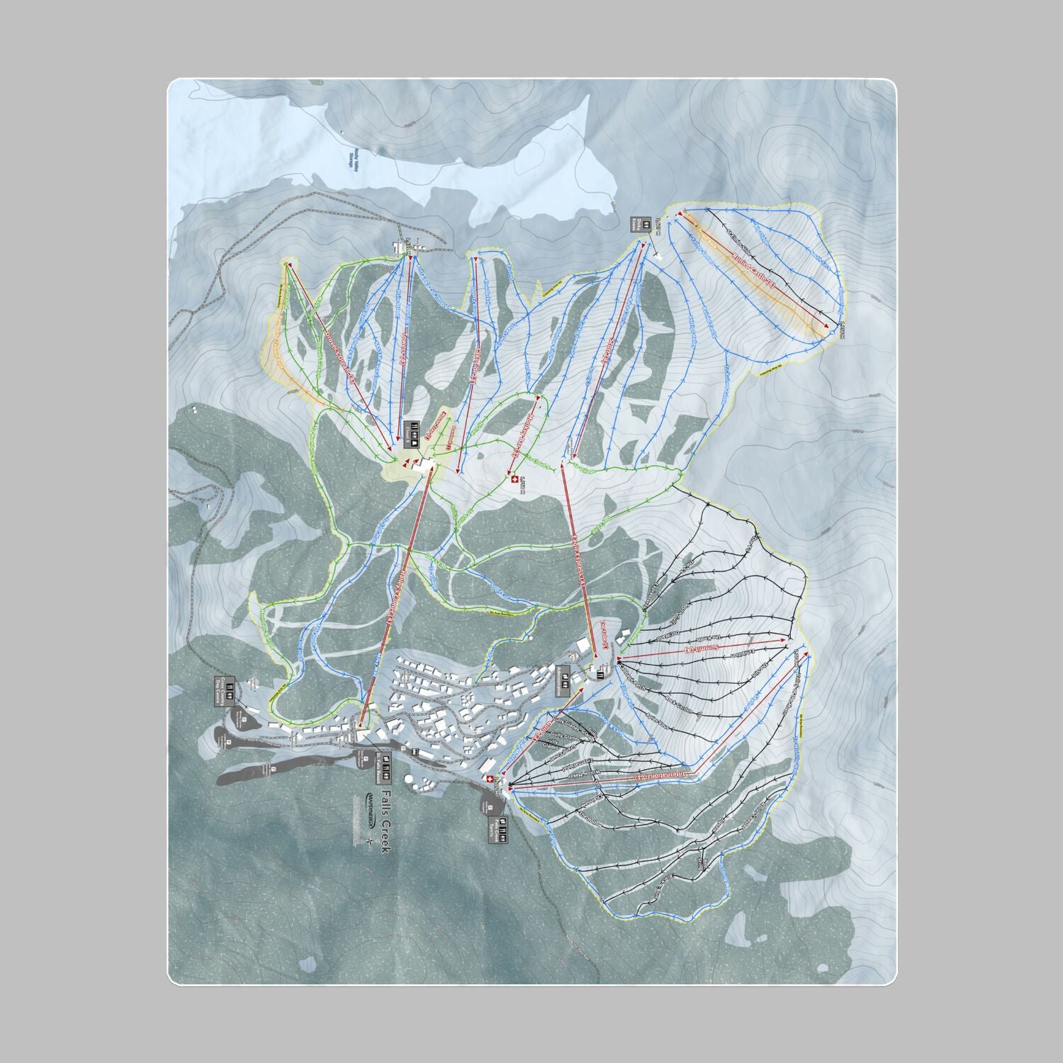 Falls Creek, Australia Ski Resort Map Printed Beach Towel