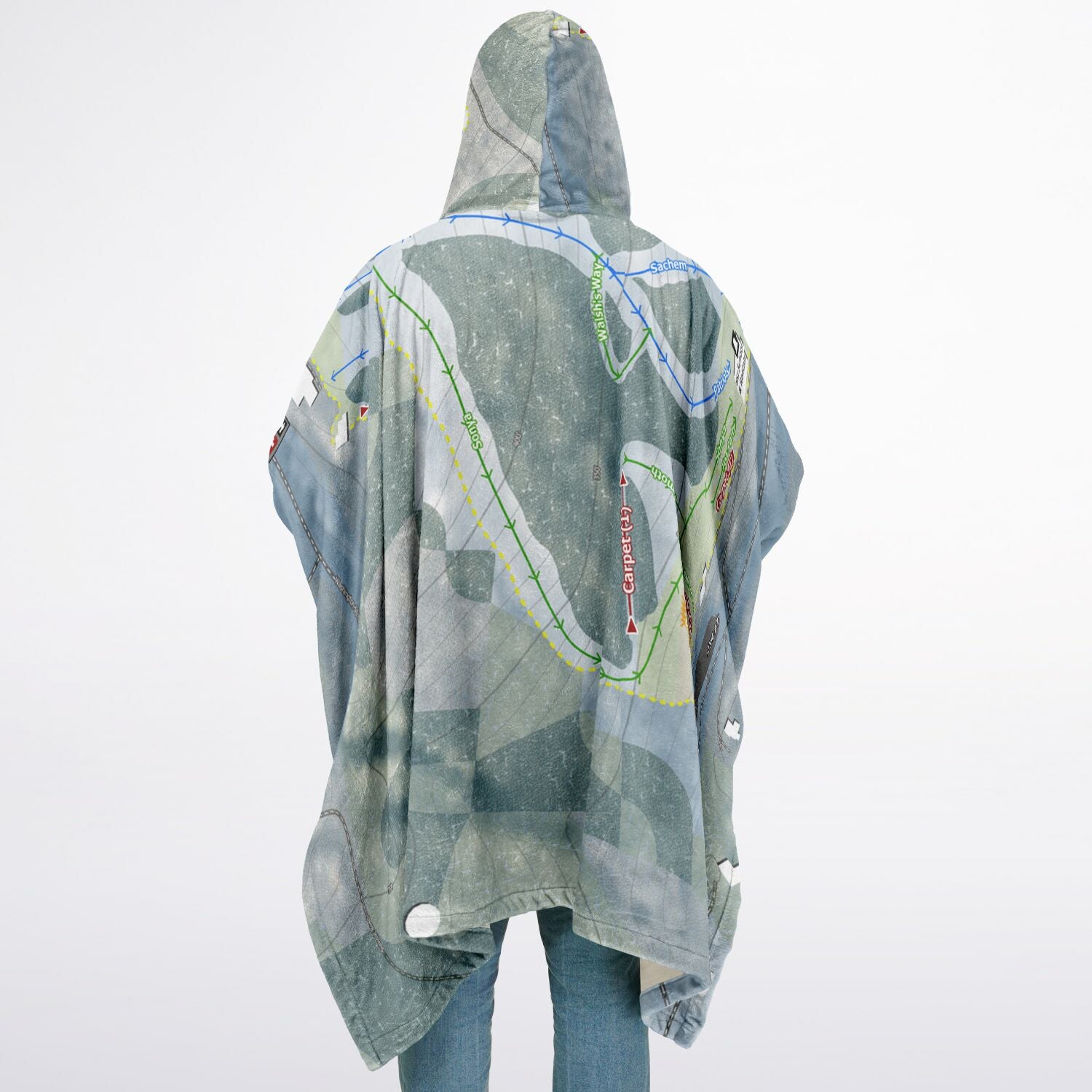 Blue Hills, Massachusetts Ski Resort Map Flannel Blanket Poncho