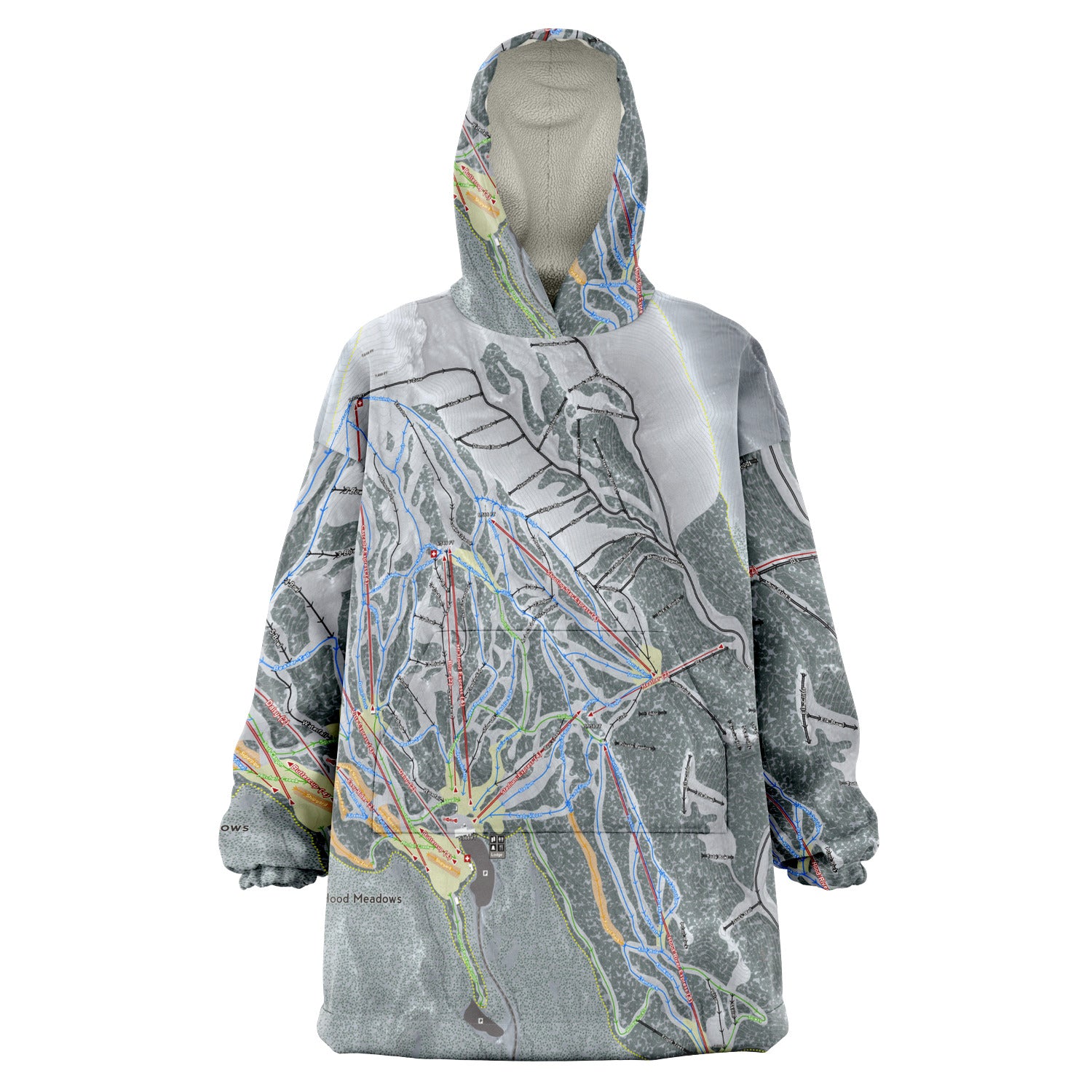 Mt. Hood Meadows, Oregon Ski Trail Map - Snug Hoodie - Powderaddicts