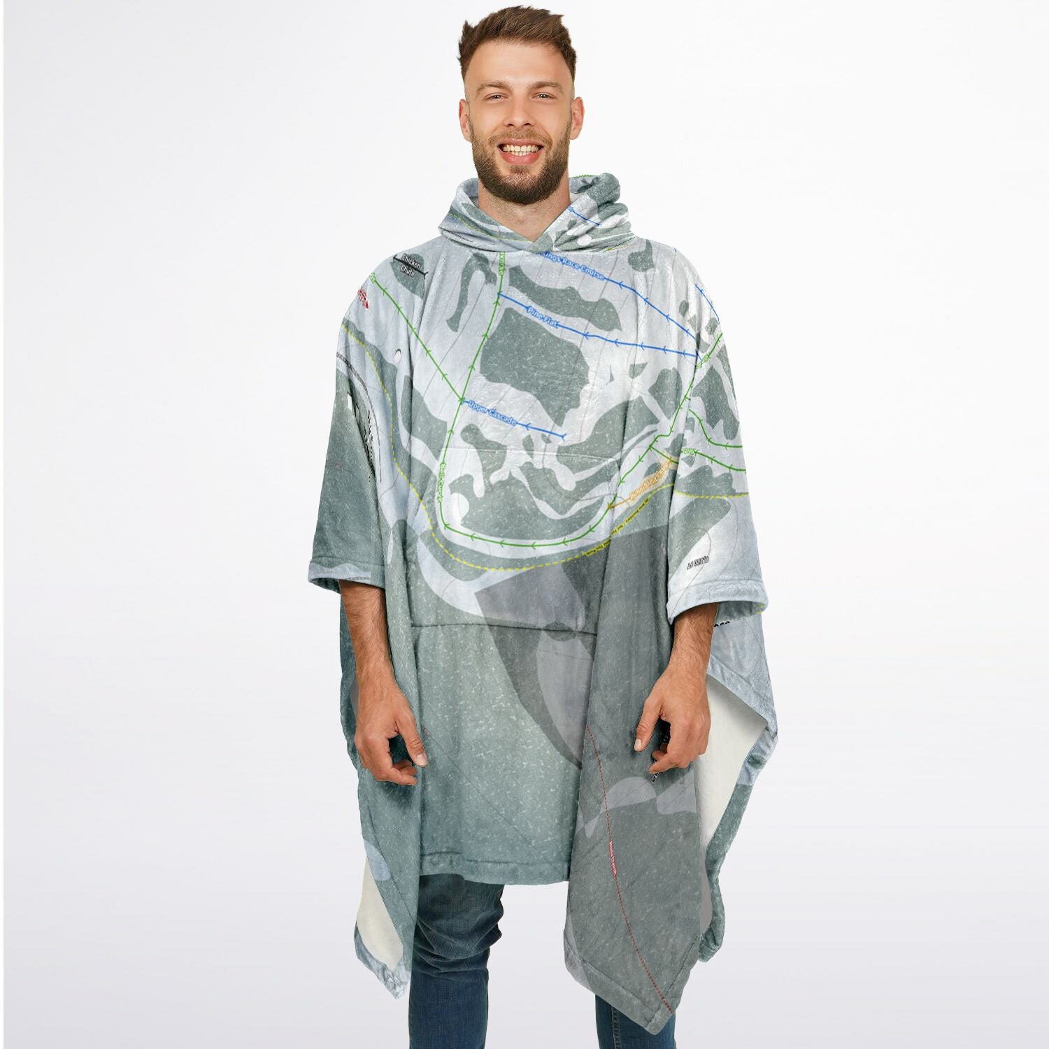 Sky Tavern, Nevada Ski Resort Map Flannel Blanket Poncho