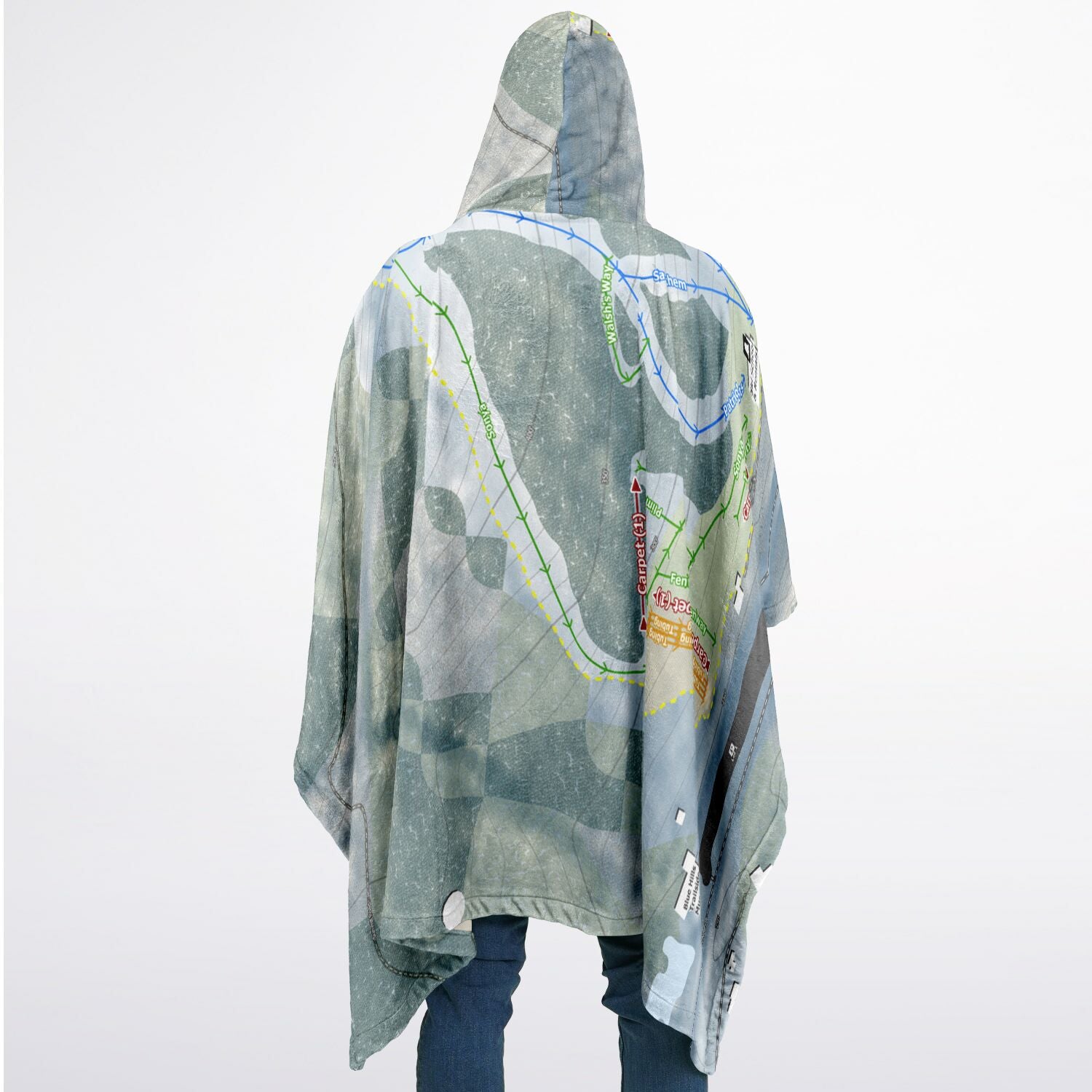 Blue Hills, Massachusetts Ski Resort Map Flannel Blanket Poncho
