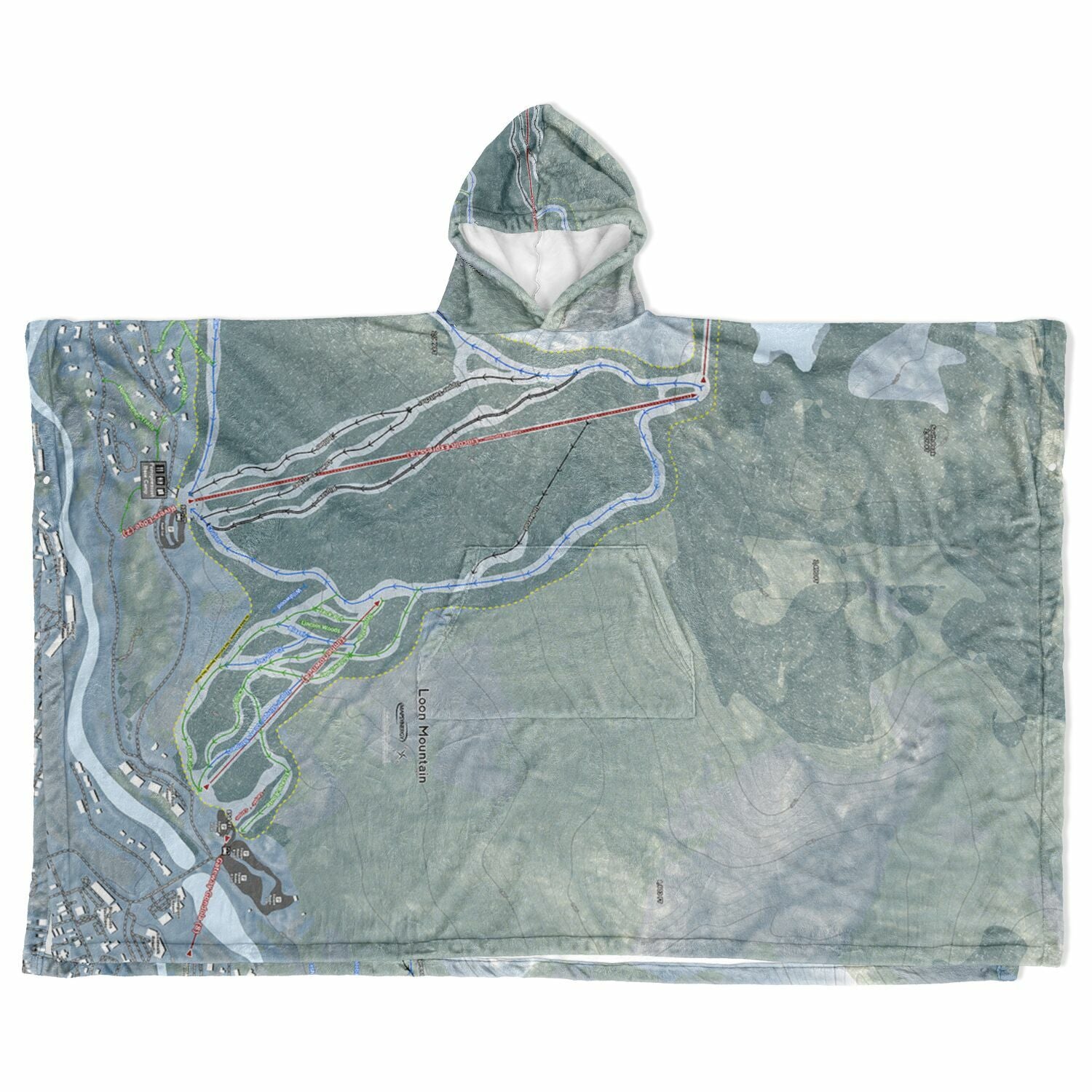 Loon Mountain, New Hampshire Ski Resort Map Flannel Blanket Poncho