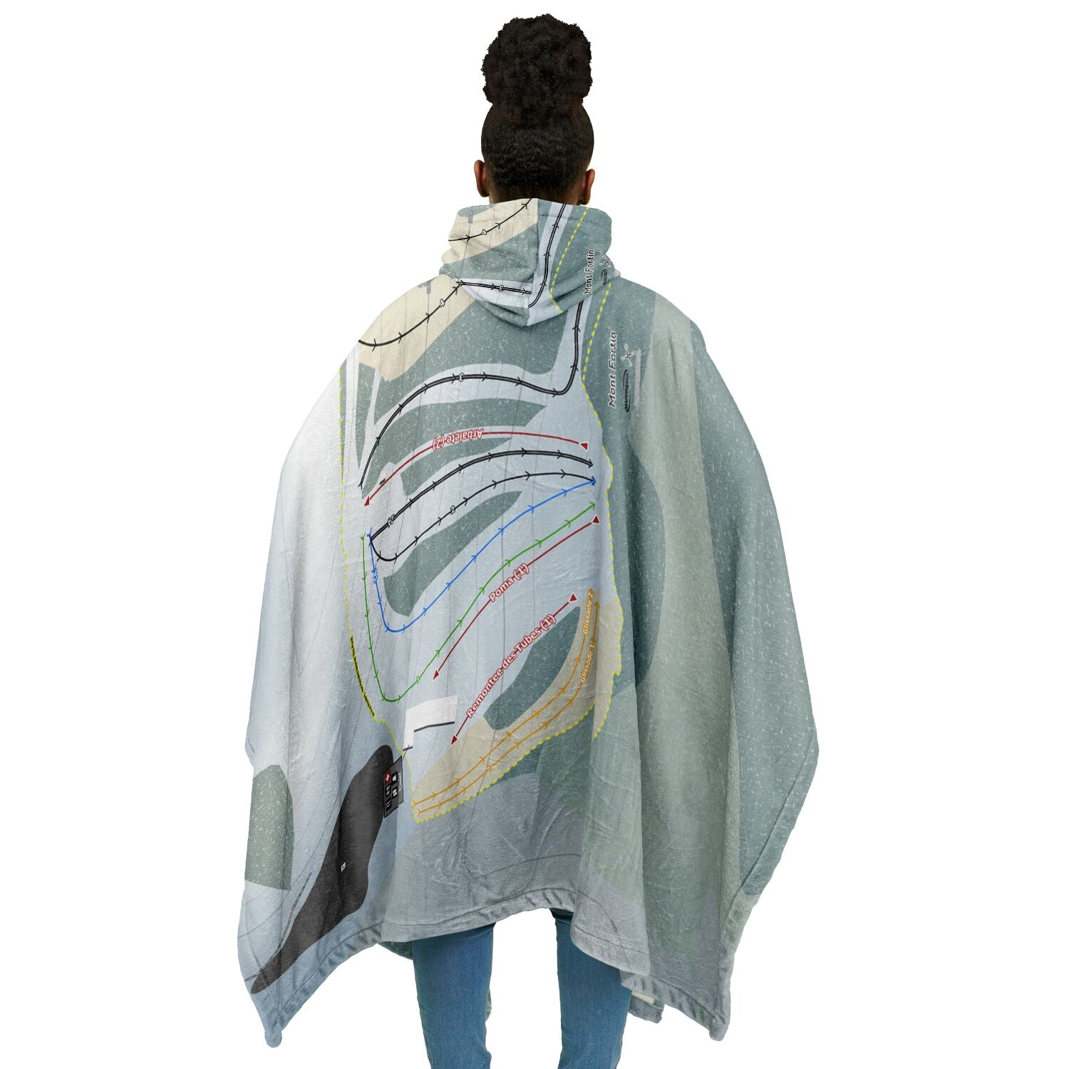 Mont Fortin, Quebec Ski Resort Map Flannel Blanket Poncho