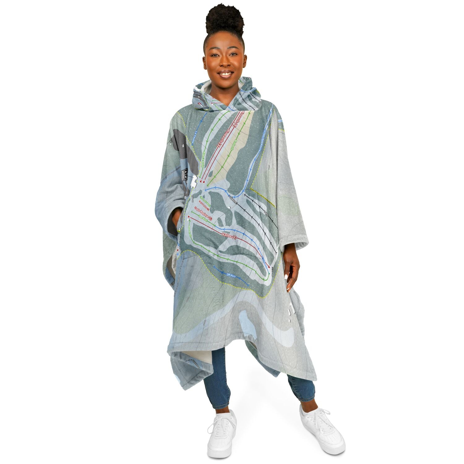 Camp Fortune, Quebec Ski Resort Map Flannel Blanket Poncho