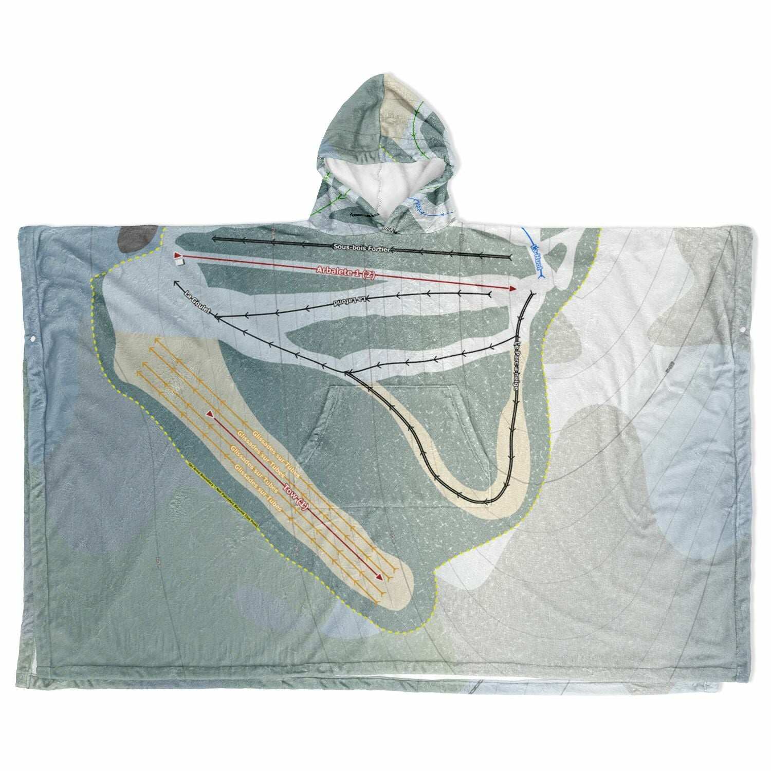 Mont Apic, Quebec Ski Resort Map Flannel Blanket Poncho