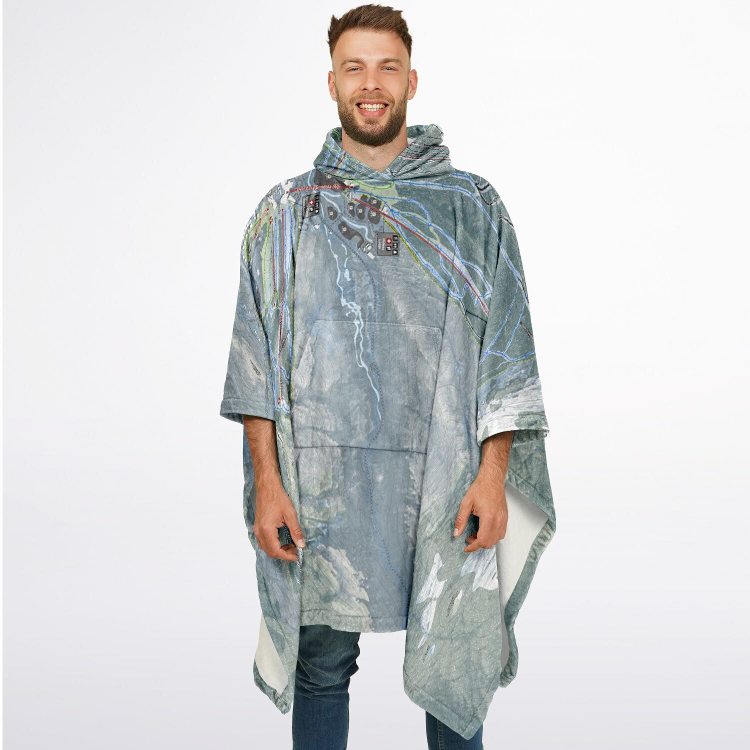 Stowe, Vermont Ski Resort Map Flannel Blanket Poncho