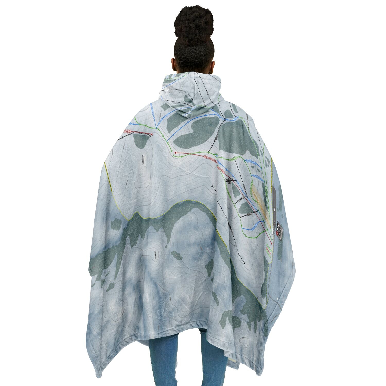 Soldier Mountain, Idaho Ski Resort Map Flannel Blanket Poncho