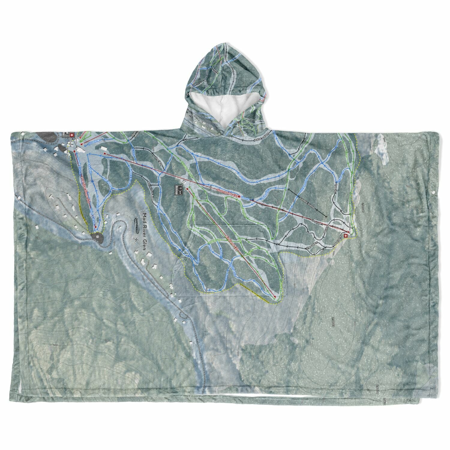 Mad River Glen, Vermont Ski Resort Map Flannel Blanket Poncho