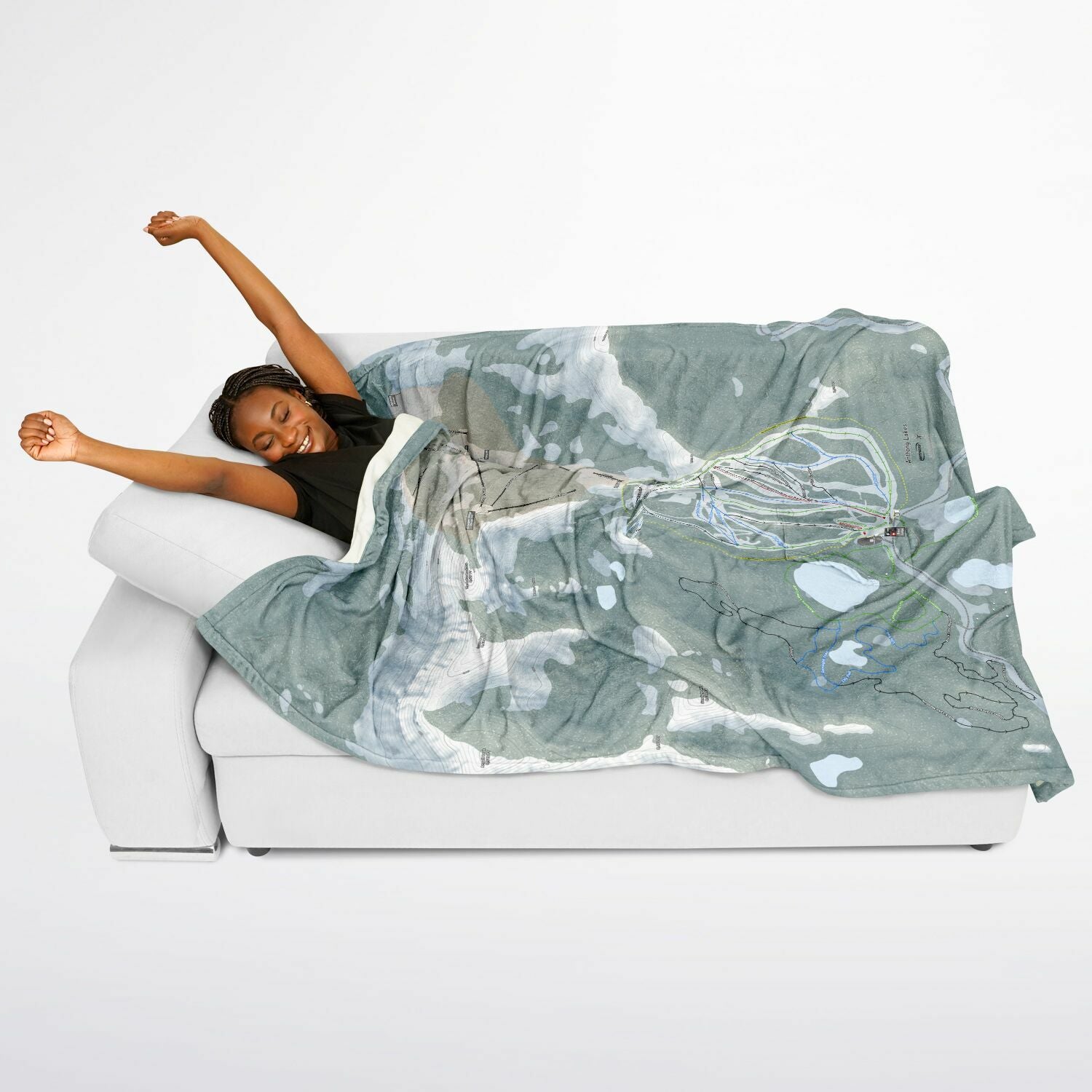 Anthony Lakes, Oregon Ski Resort Map Flannel Blanket Poncho