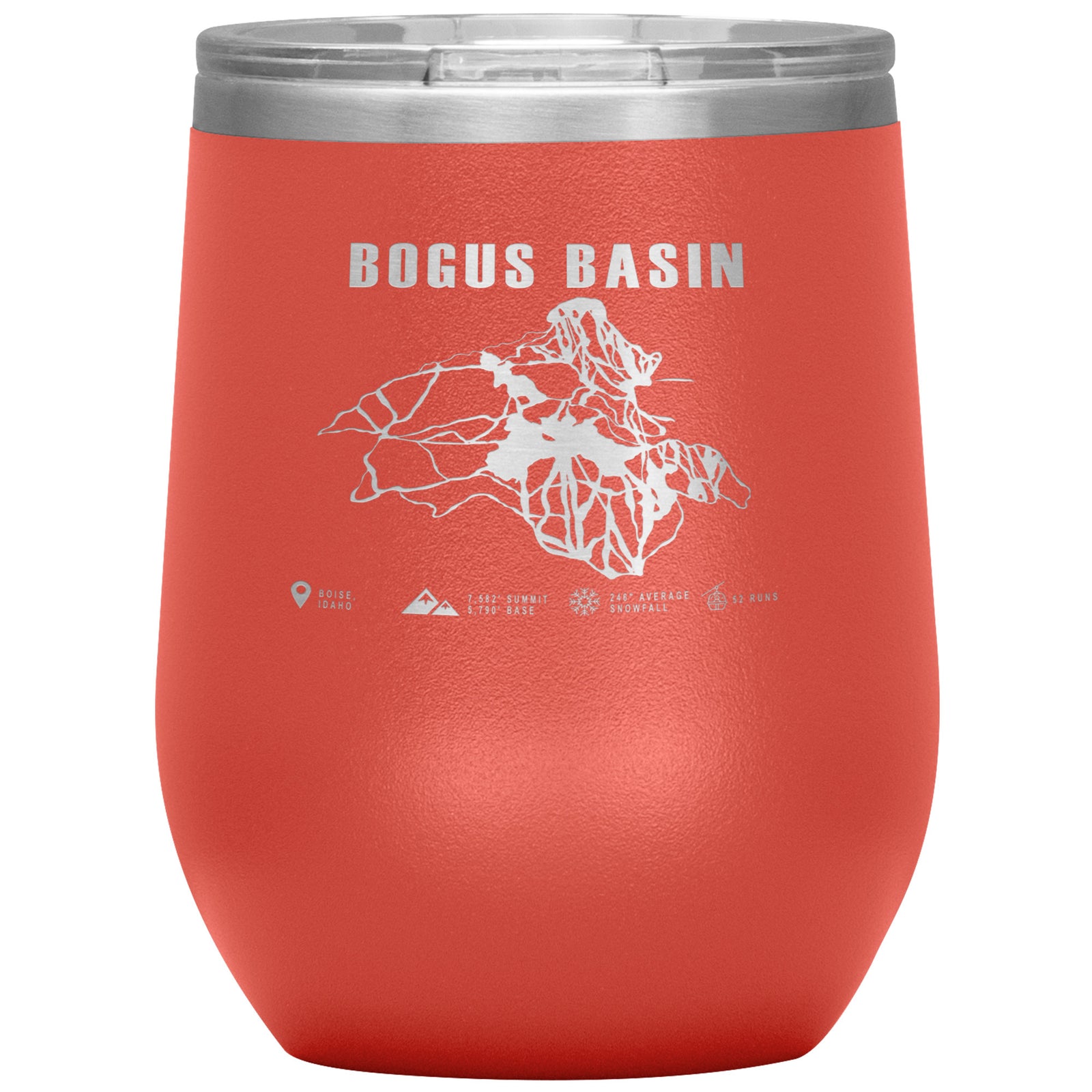 Bogus Basin Idaho Ski Trail Map Wine 12oz Tumbler