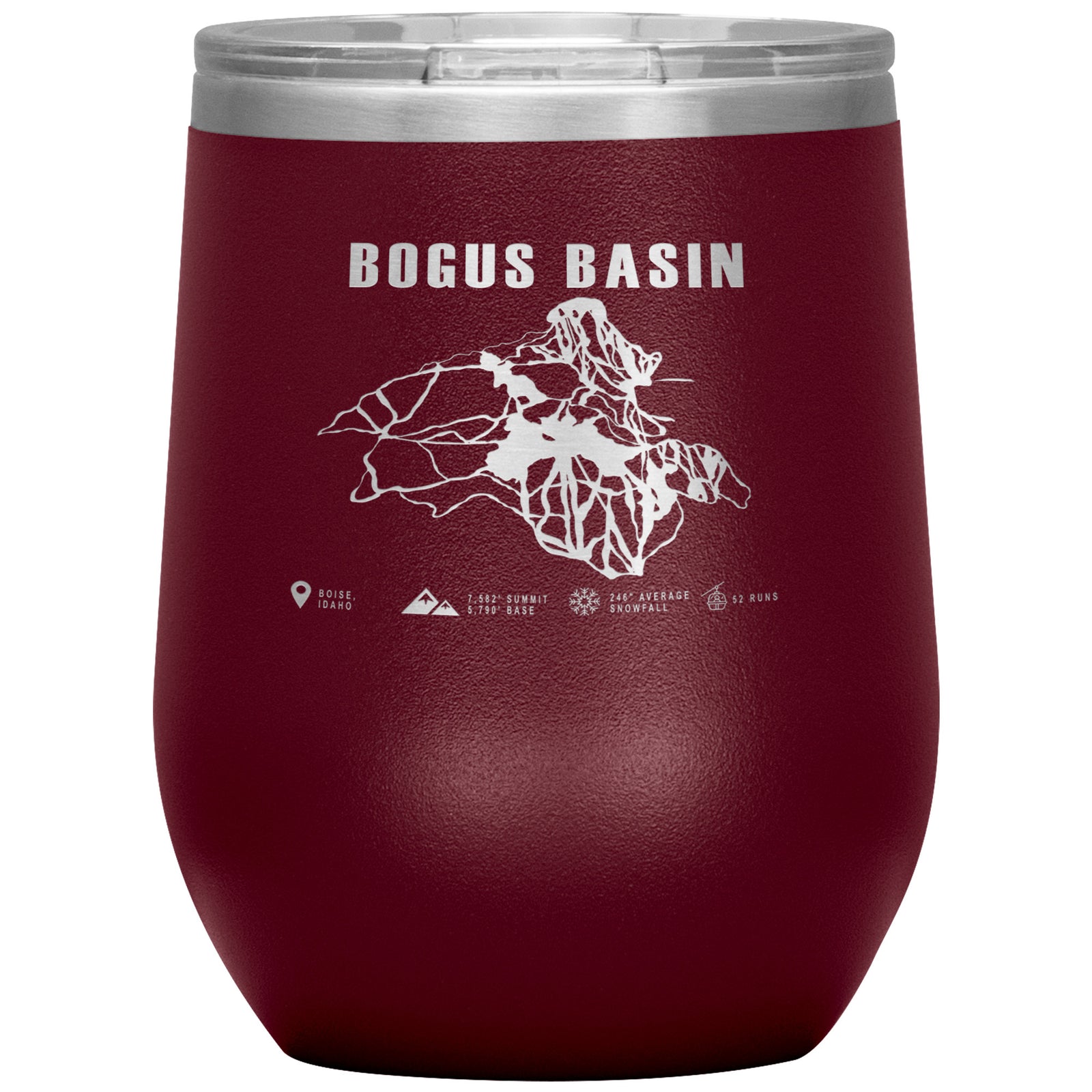Bogus Basin Idaho Ski Trail Map Wine 12oz Tumbler