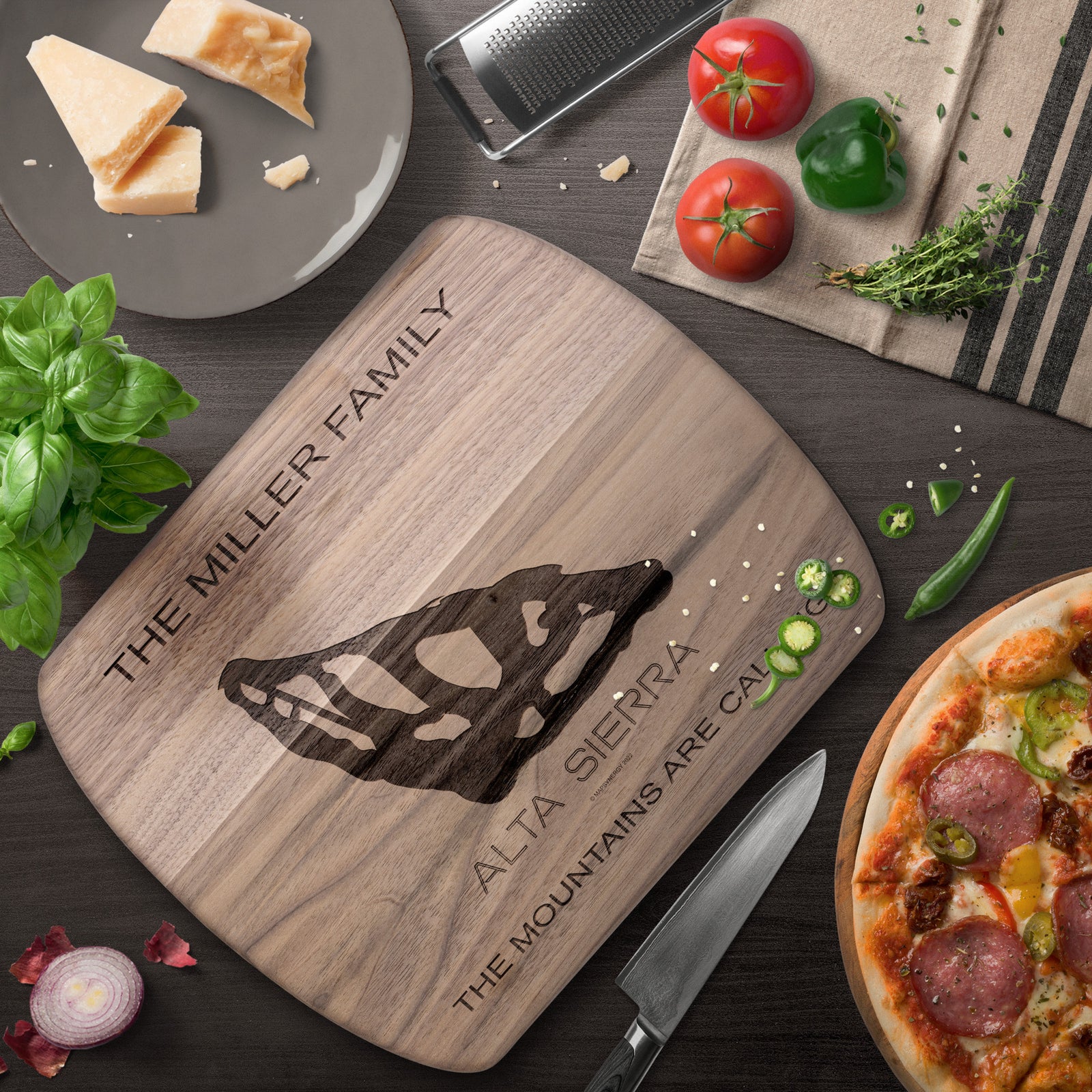 PERSONALIZED ALTA SIERRA , CALIFORNIA SKI TRAIL MAP CUTTING BOARD