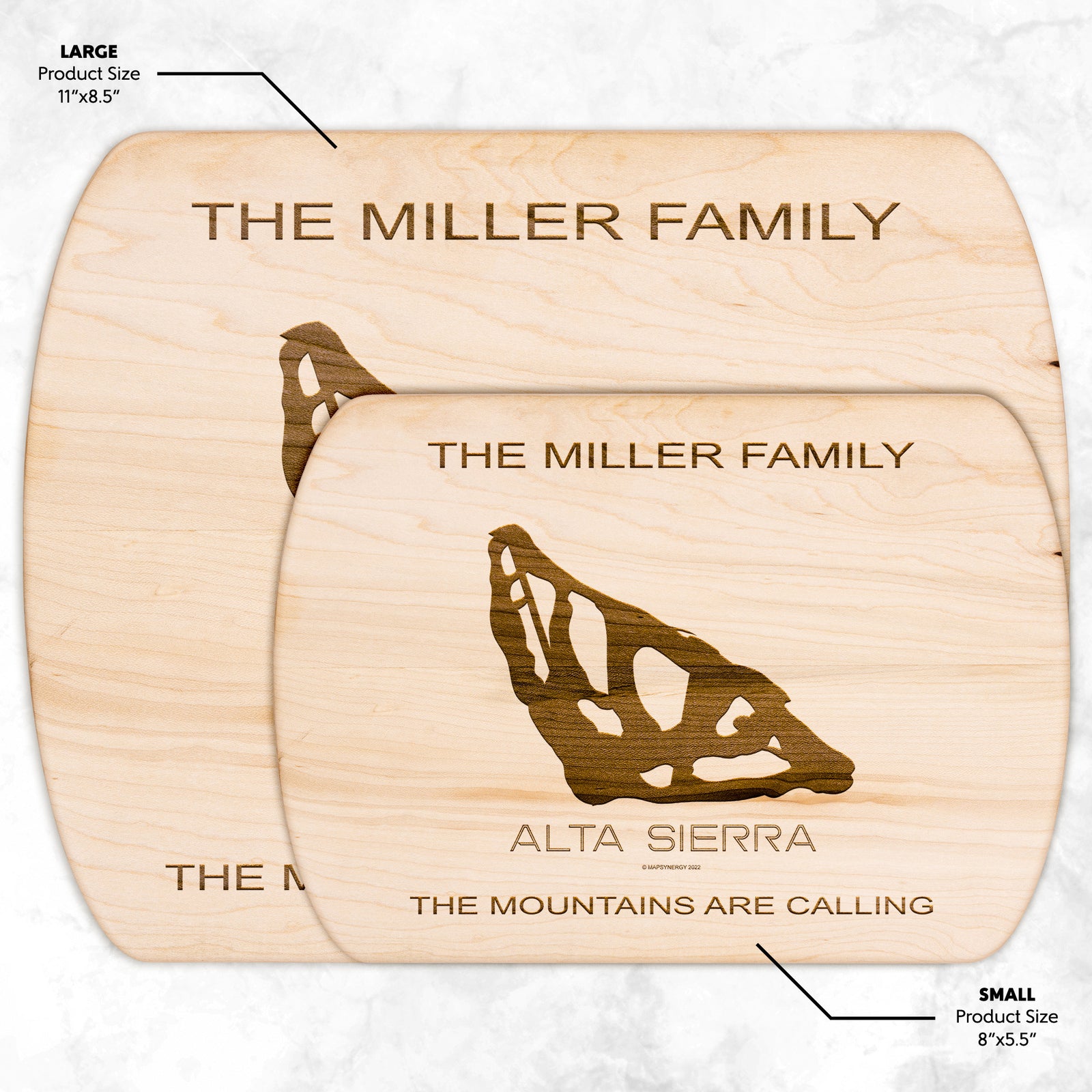 PERSONALIZED ALTA SIERRA , CALIFORNIA SKI TRAIL MAP CUTTING BOARD
