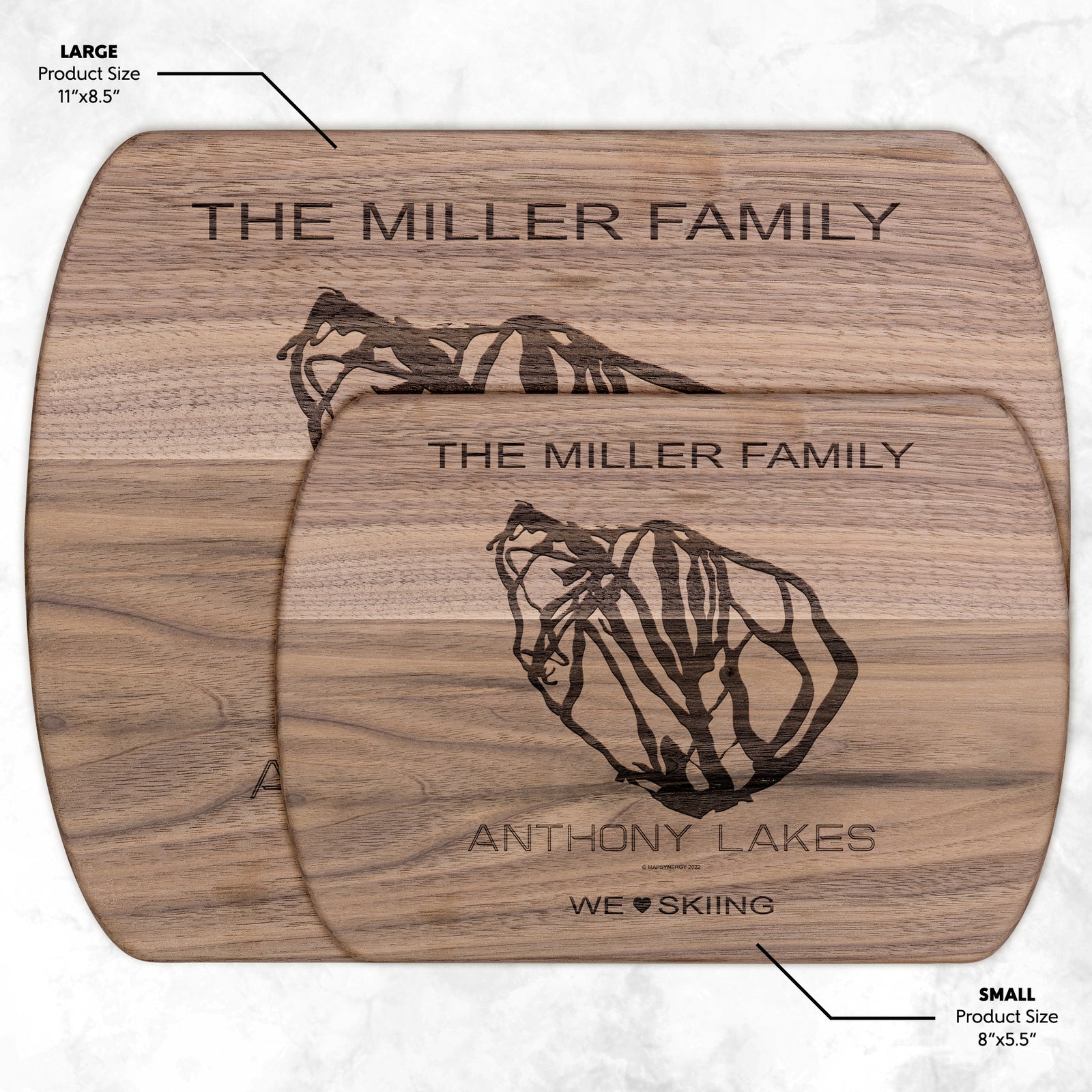 PERSONALIZED ANTHONY LAKES,OREGON SKI TRAIL MAP CUTTING BOARD