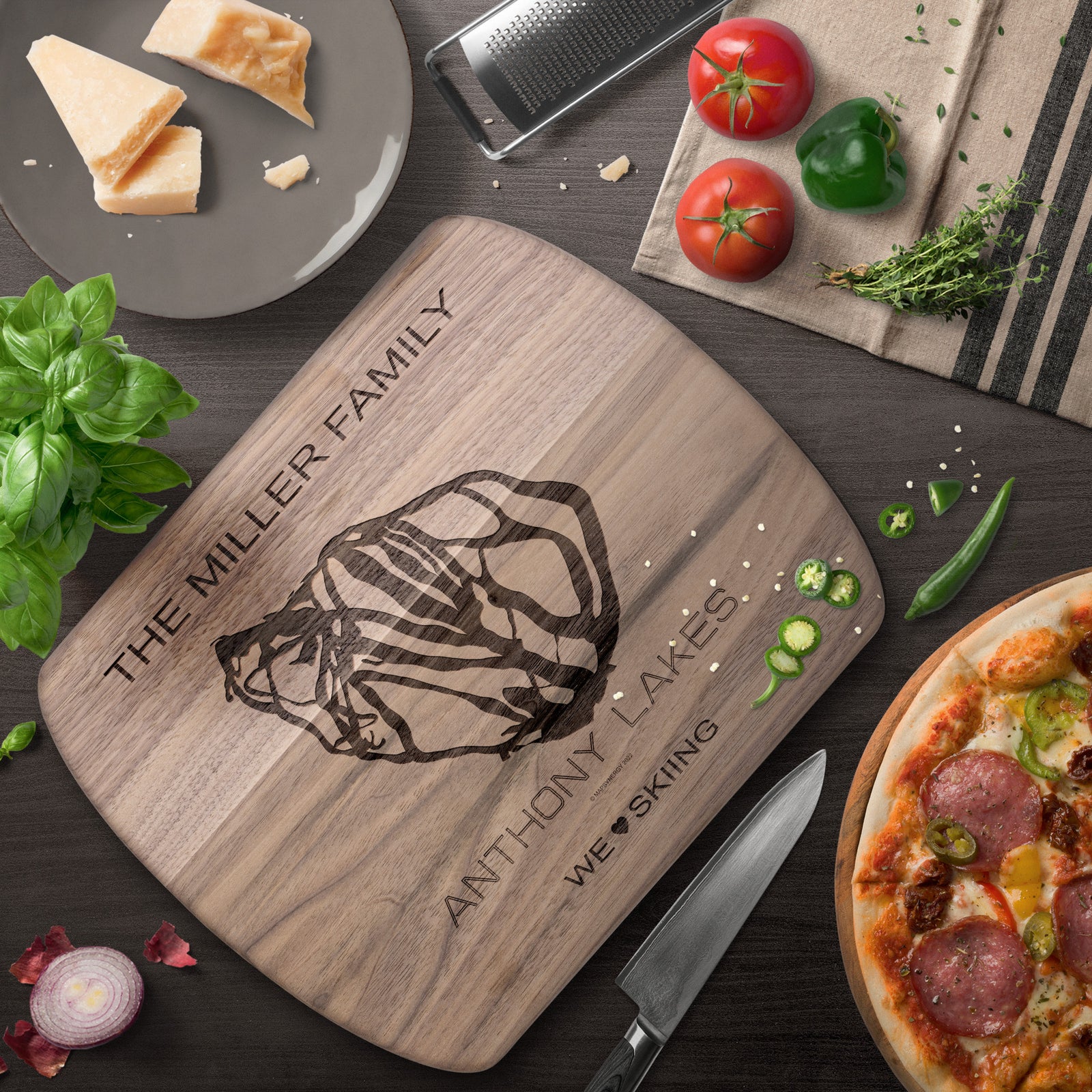PERSONALIZED ANTHONY LAKES,OREGON SKI TRAIL MAP CUTTING BOARD