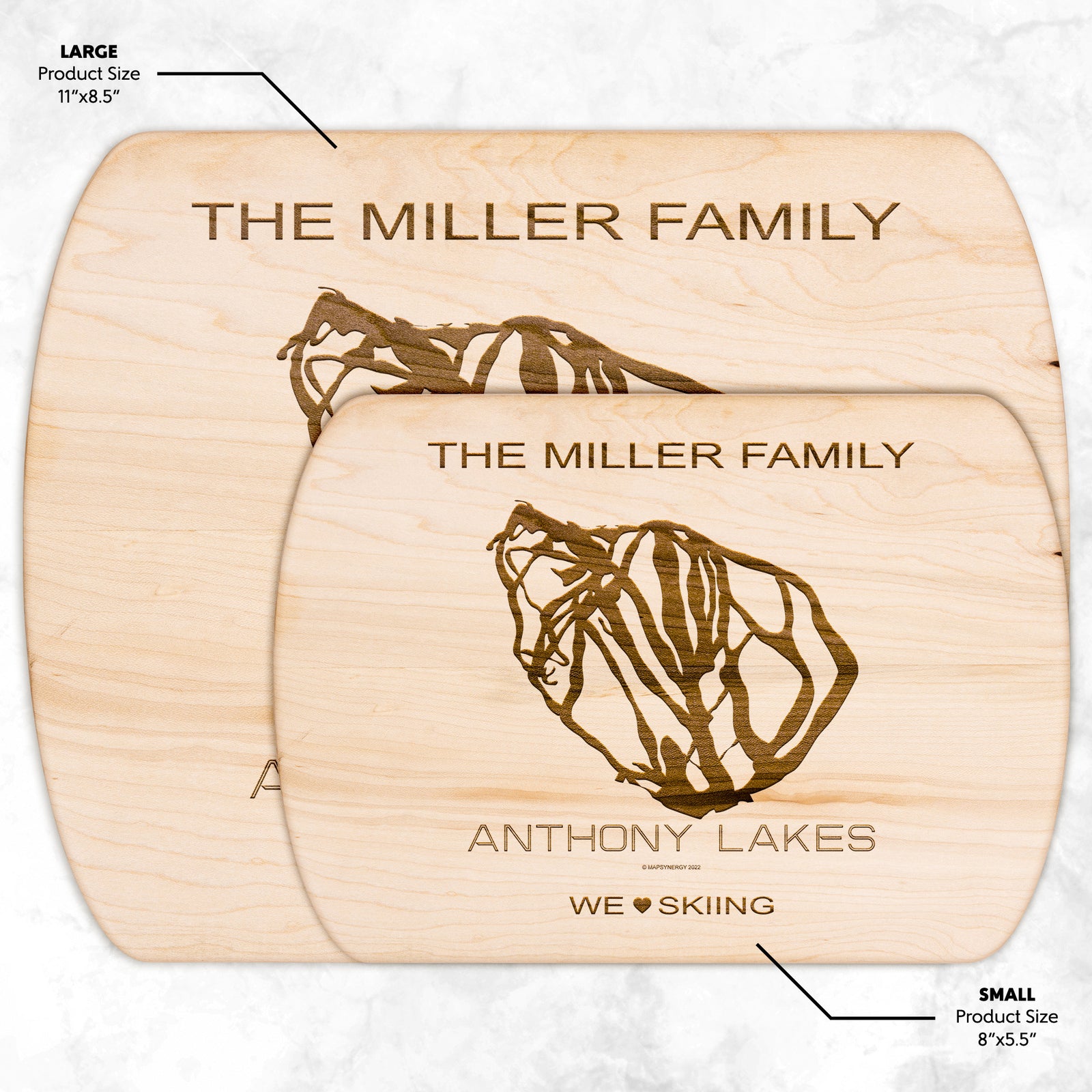 PERSONALIZED ANTHONY LAKES,OREGON SKI TRAIL MAP CUTTING BOARD