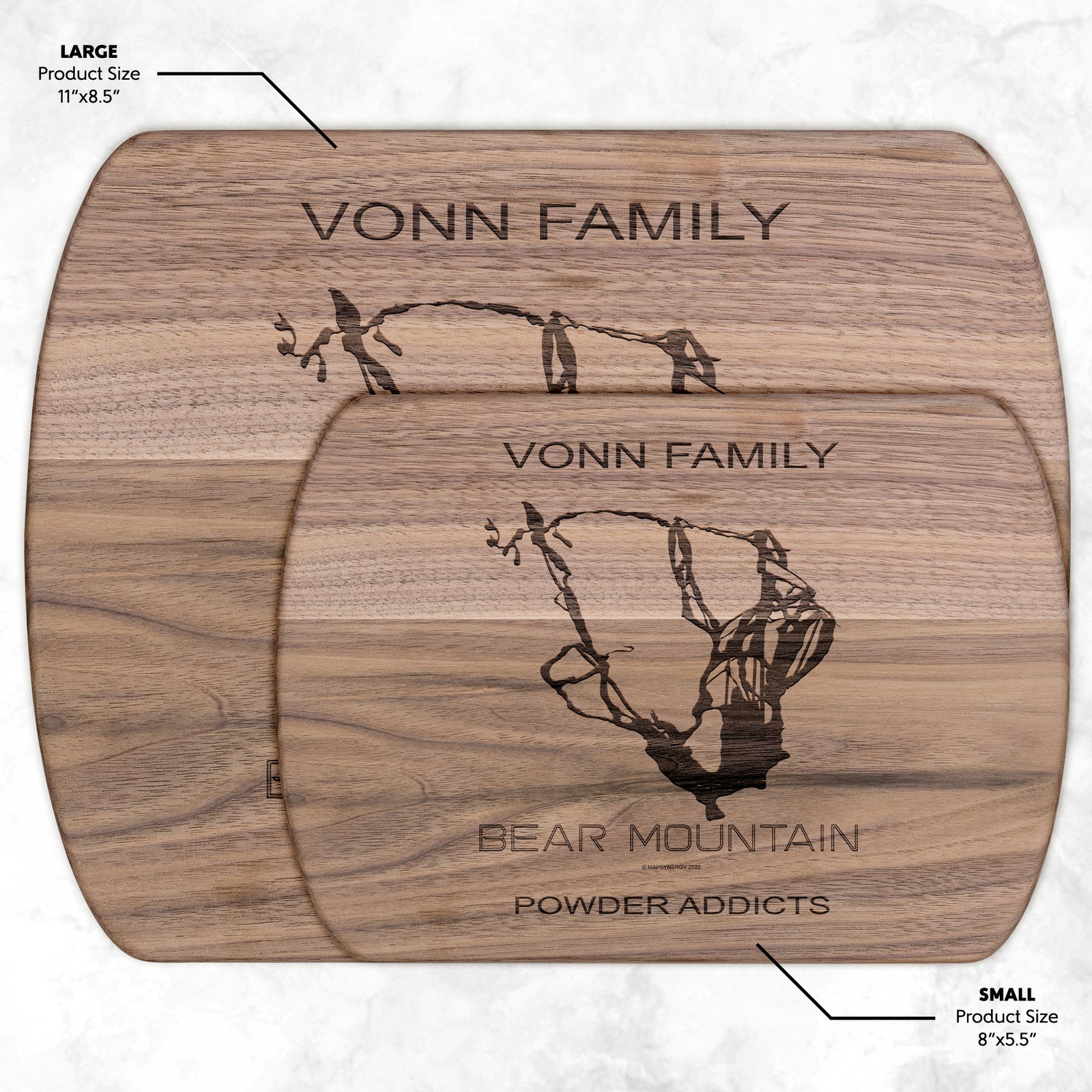 PERSONALIZED BEAR MOUNTAIN , CALIFORNIA SKI TRAIL MAP CUTTING BOARD