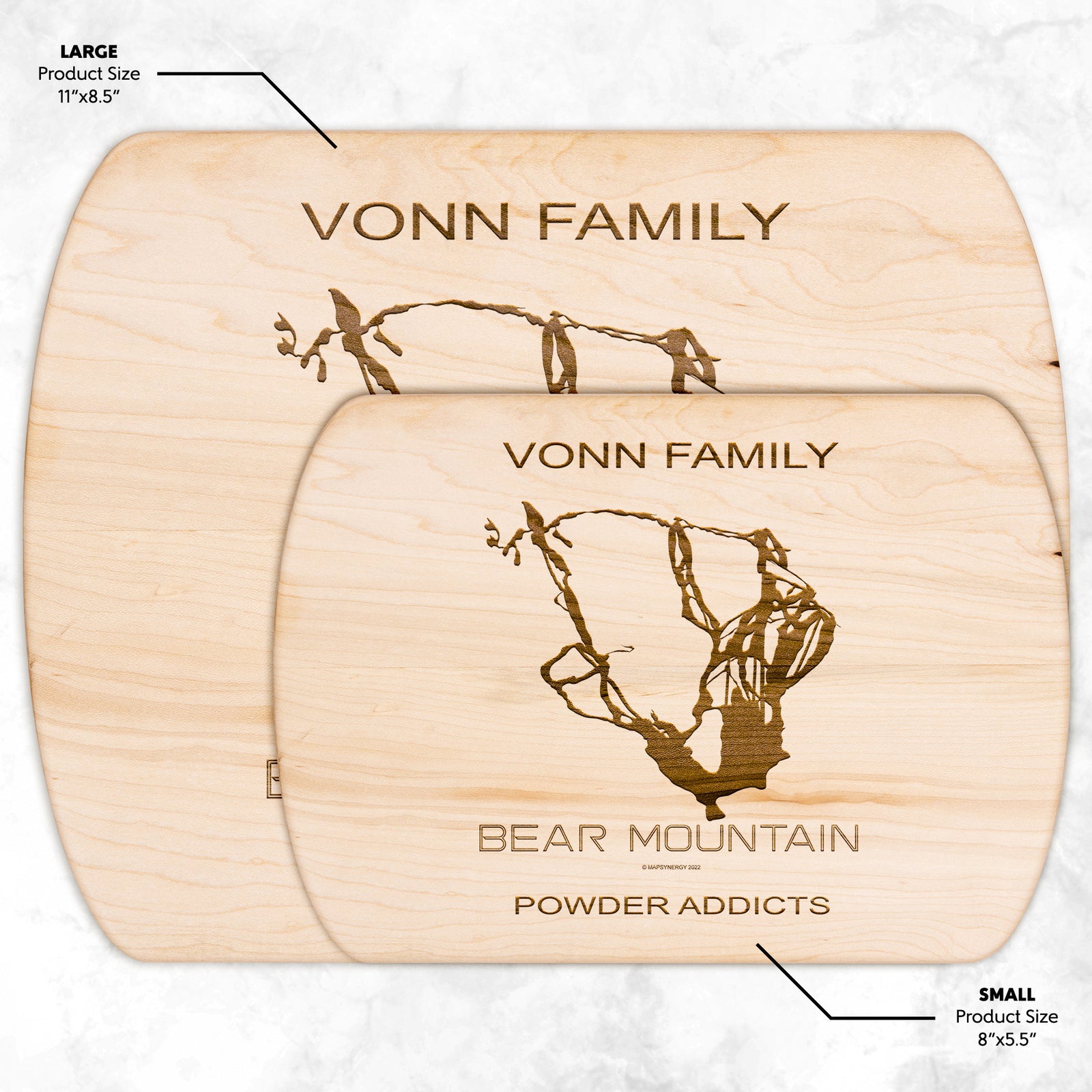 PERSONALIZED BEAR MOUNTAIN , CALIFORNIA SKI TRAIL MAP CUTTING BOARD
