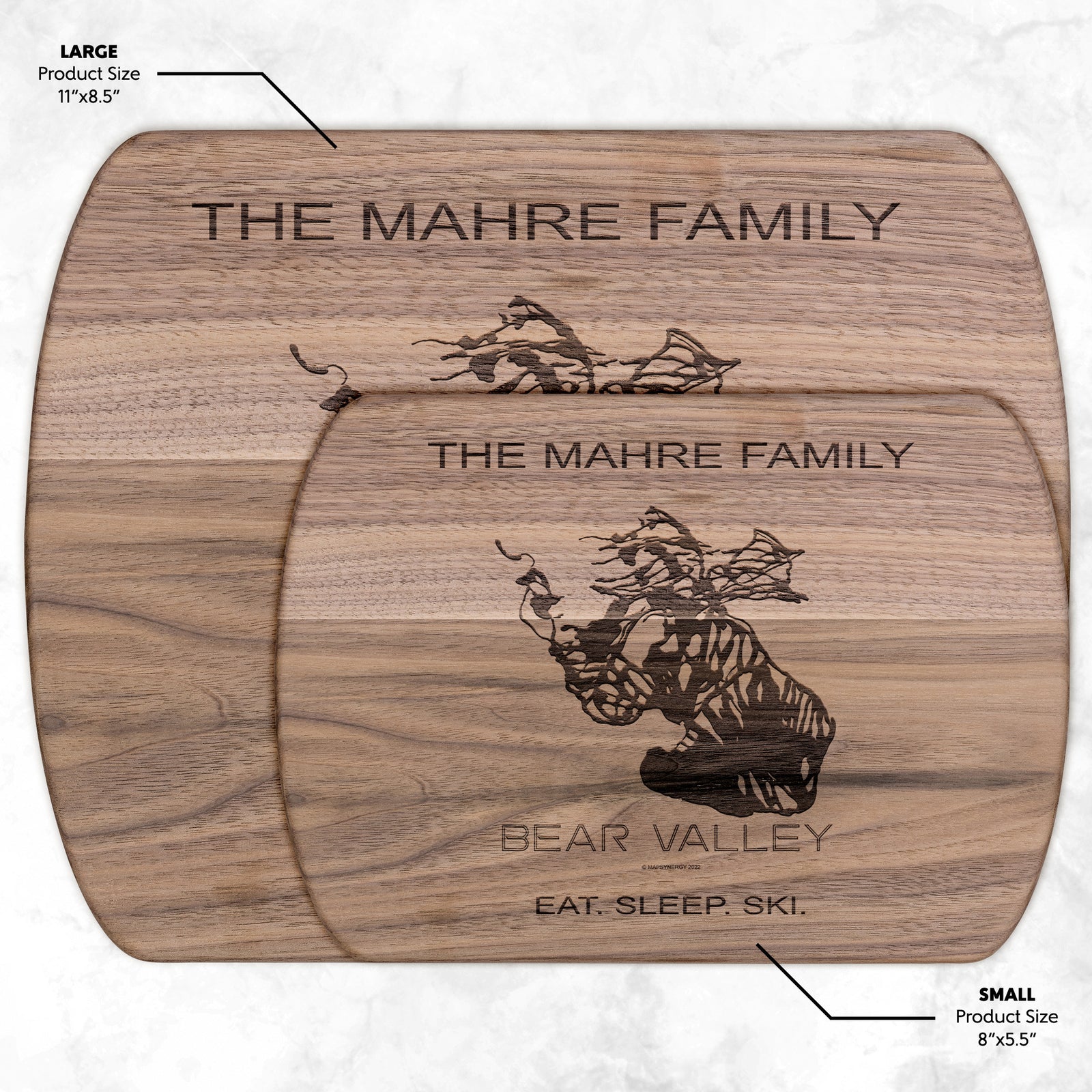 PERSONALIZED BEAR VALLEY, CALIFORNIA SKI TRAIL MAP CUTTING BOARD