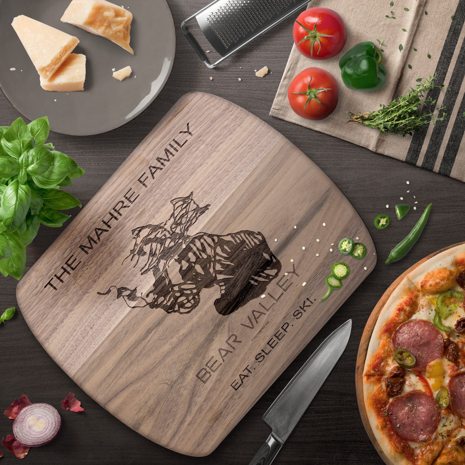 PERSONALIZED BEAR VALLEY, CALIFORNIA SKI TRAIL MAP CUTTING BOARD