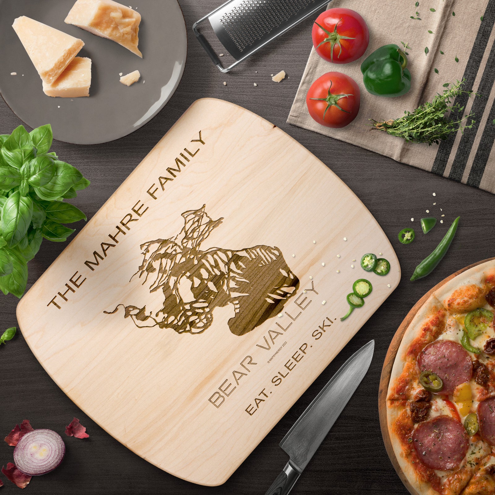 PERSONALIZED BEAR VALLEY, CALIFORNIA SKI TRAIL MAP CUTTING BOARD
